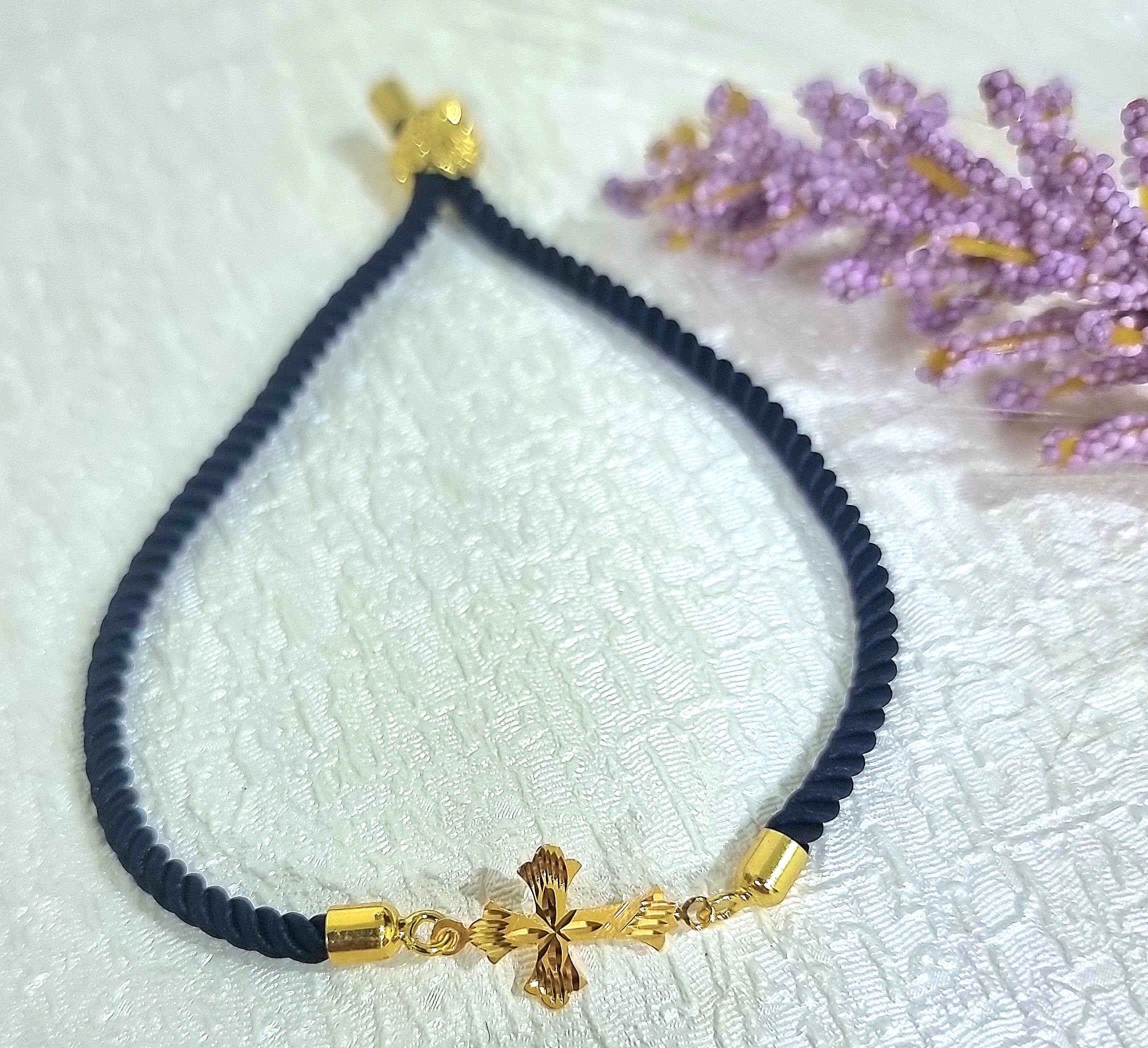 18K Pure Gold Thread Cross Bracelet