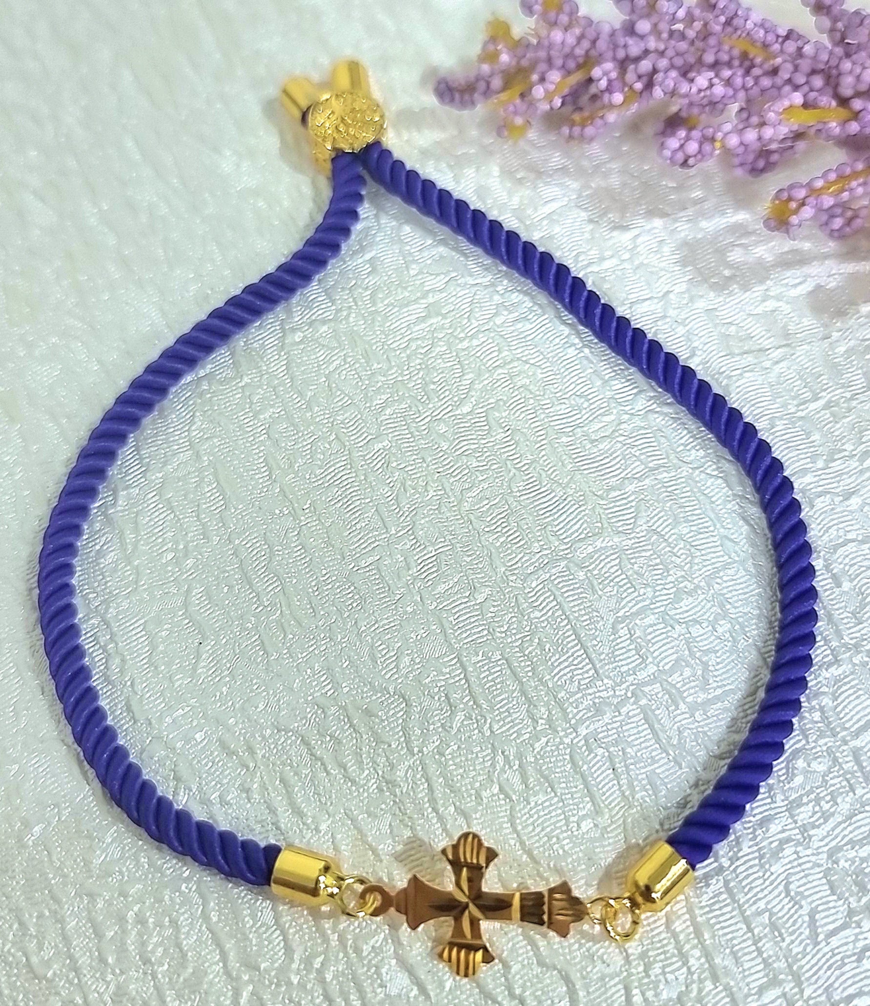 18K Pure Gold Thread Cross Bracelet