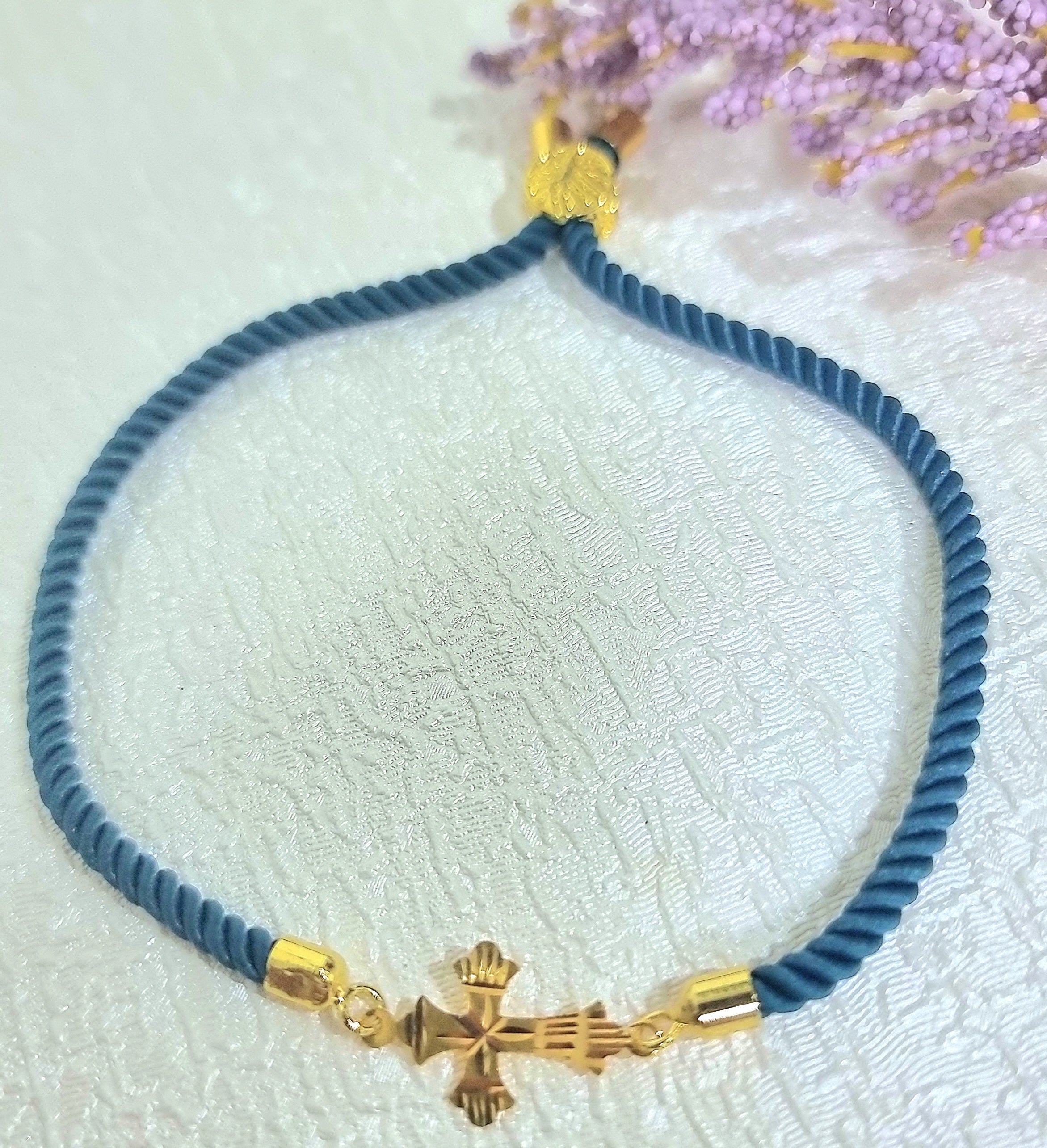 18K Pure Gold Thread Cross Bracelet