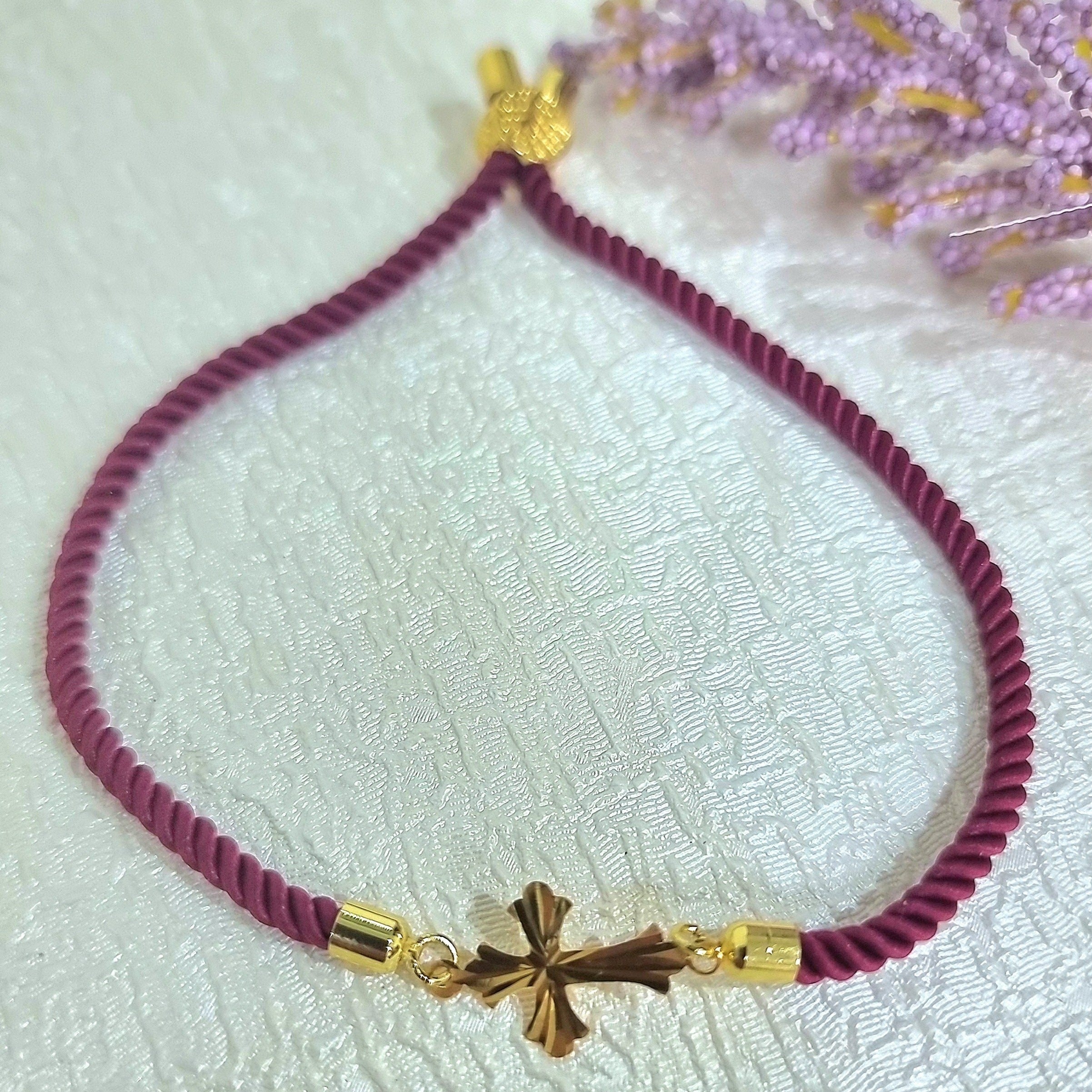 18K Pure Gold Thread Cross Bracelet