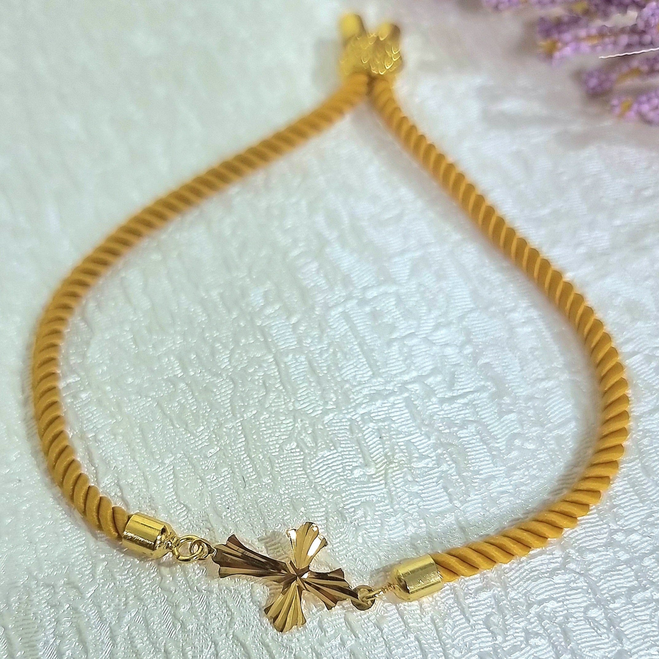 18K Pure Gold Thread Cross Bracelet