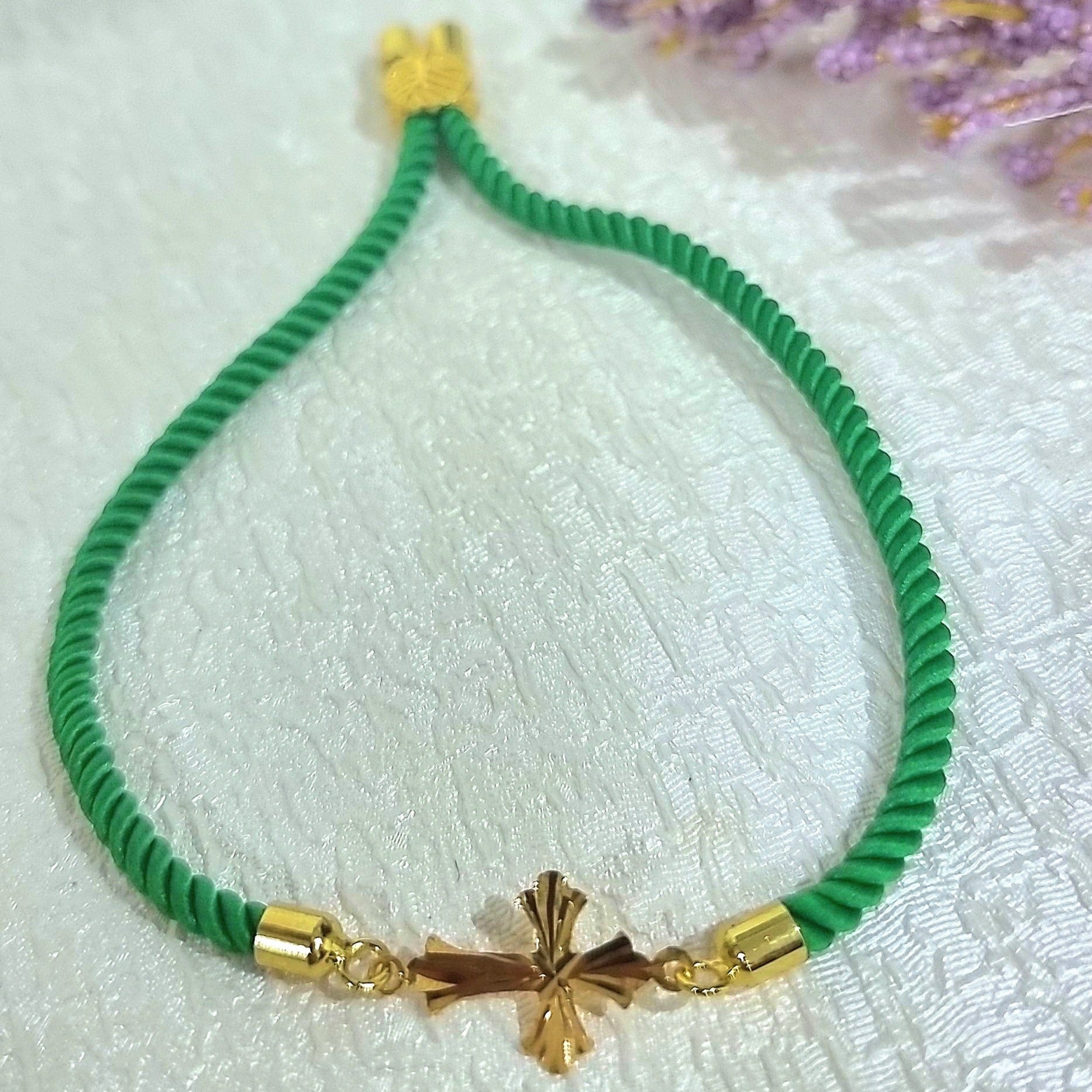 18K Pure Gold Thread Cross Bracelet