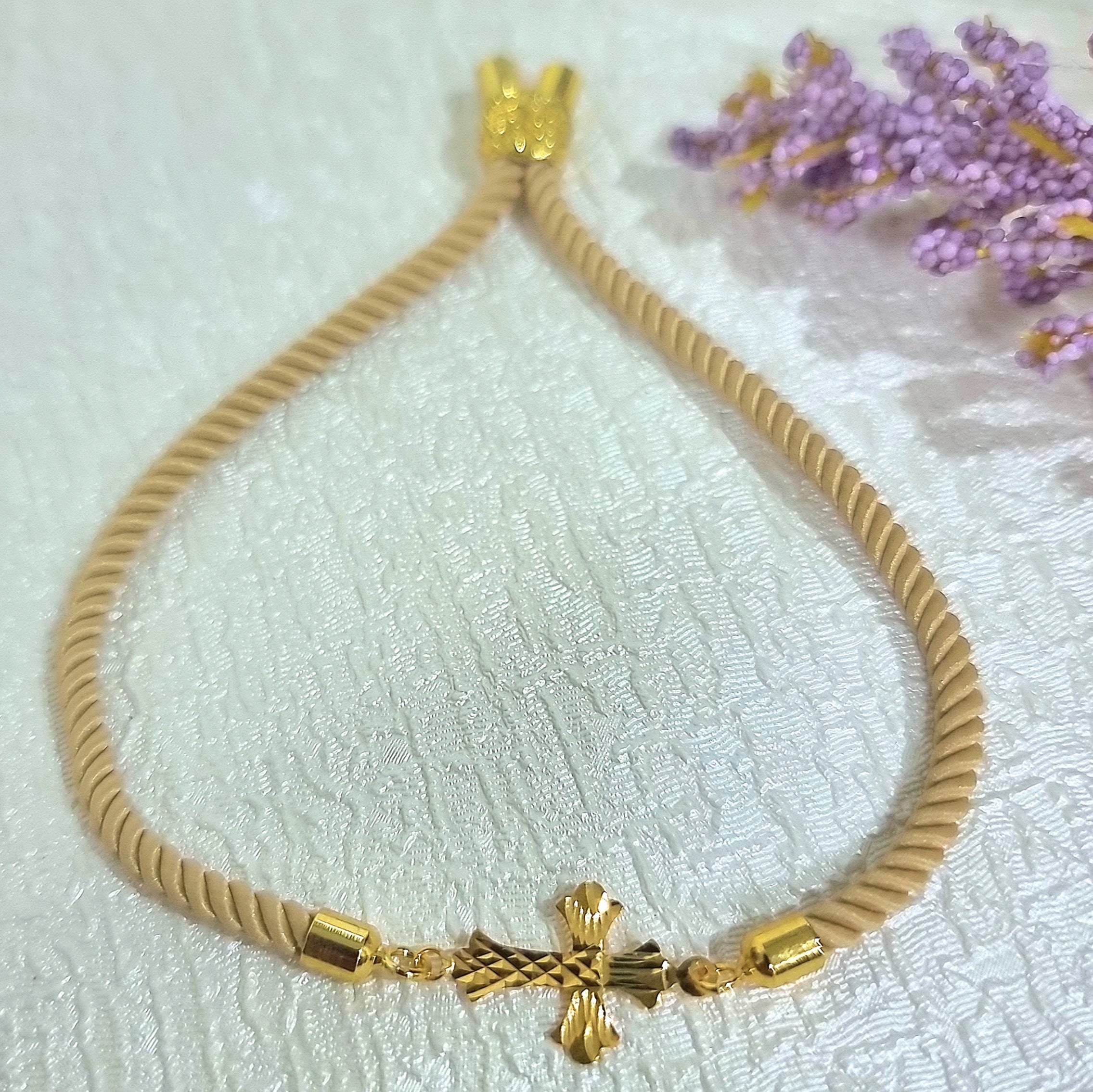 18K Pure Gold Thread Cross Bracelet