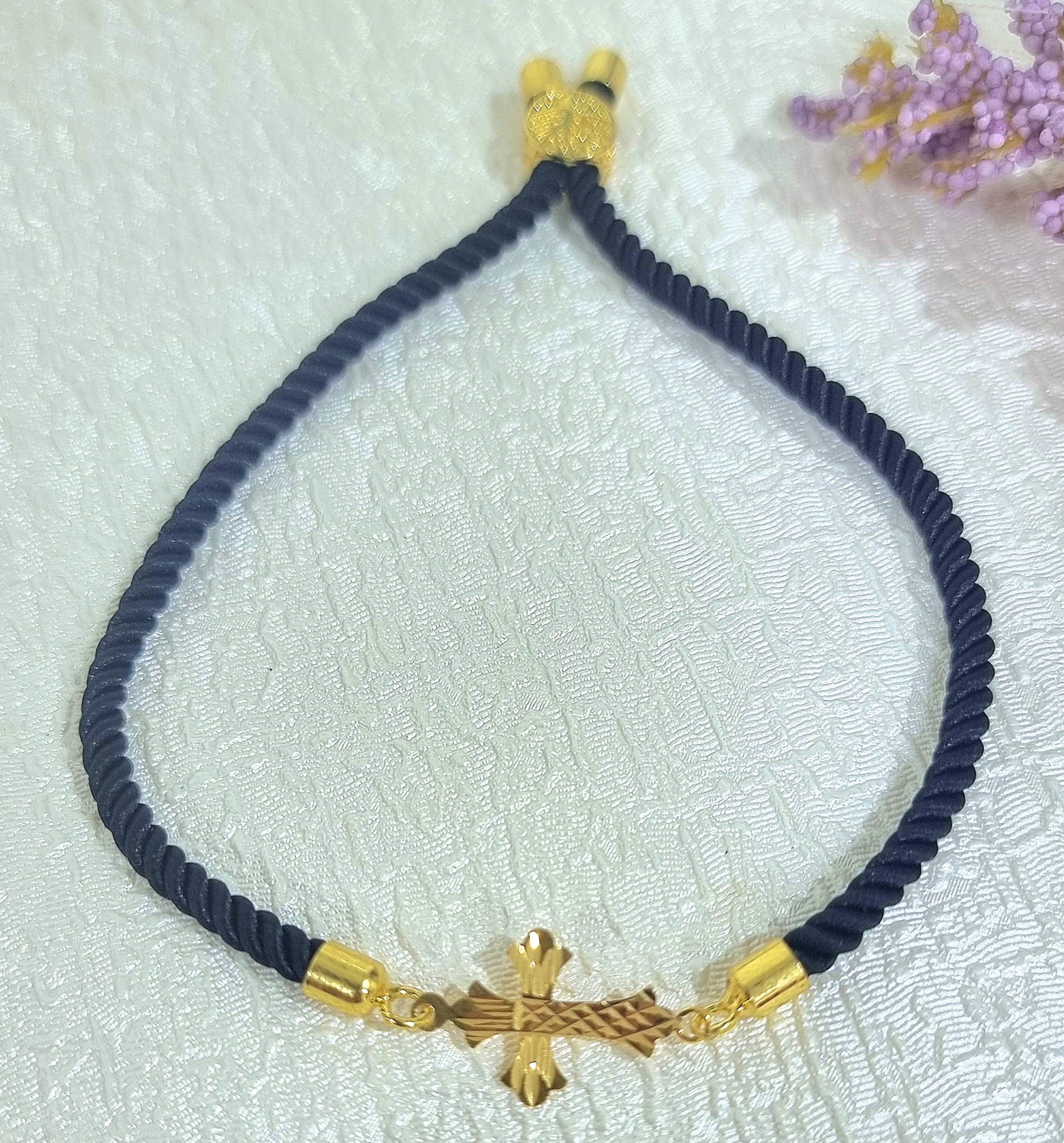 18K Pure Gold Thread Cross Bracelet