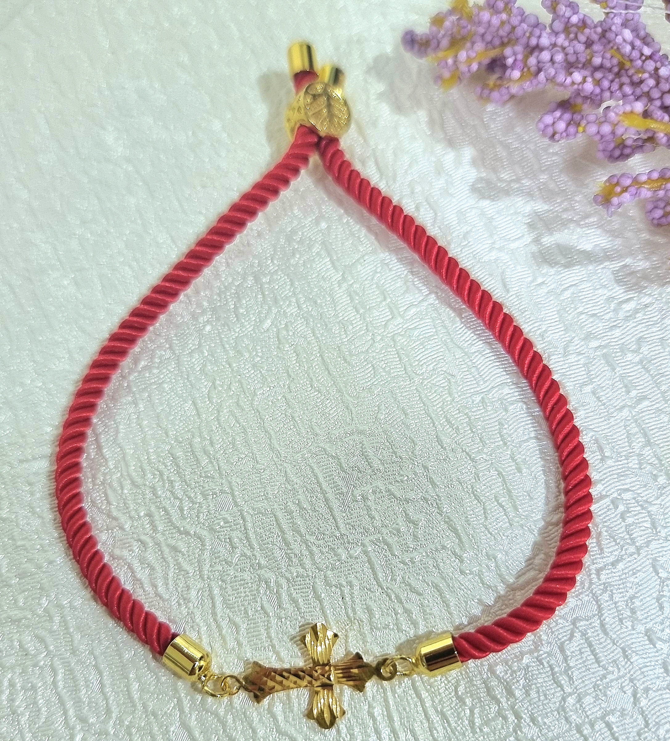 18K Pure Gold Thread Cross Bracelet