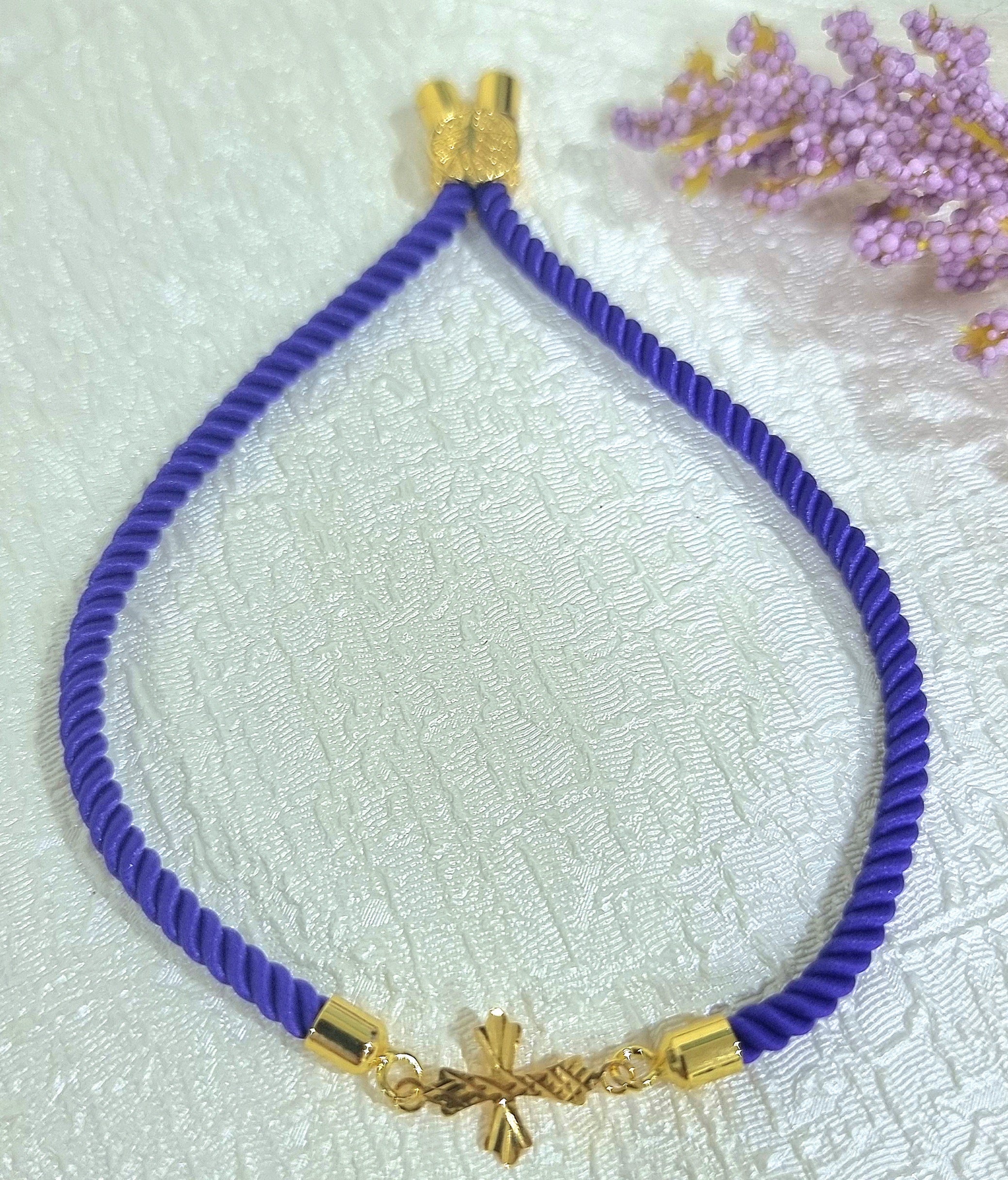 18K Pure Gold Thread Cross Bracelet