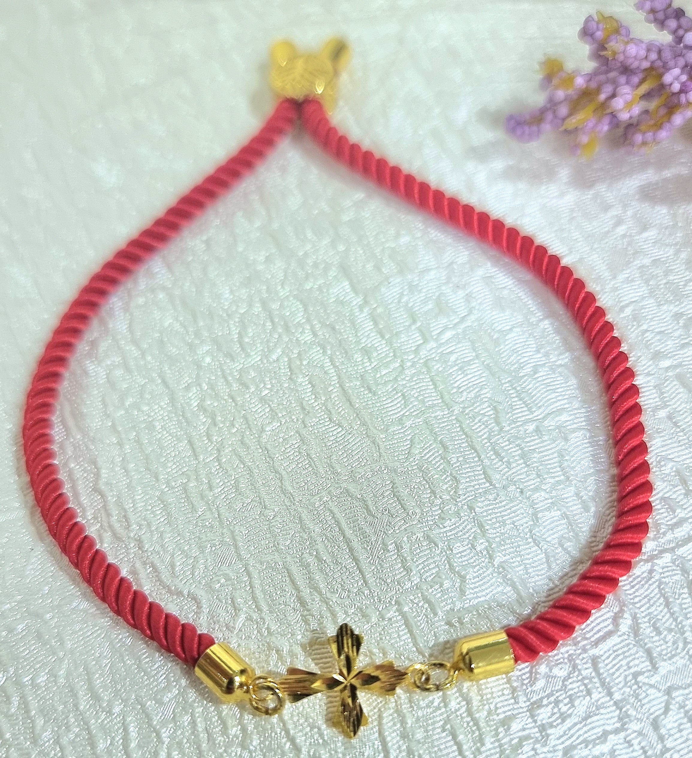 18K Pure Gold Thread Cross Bracelet