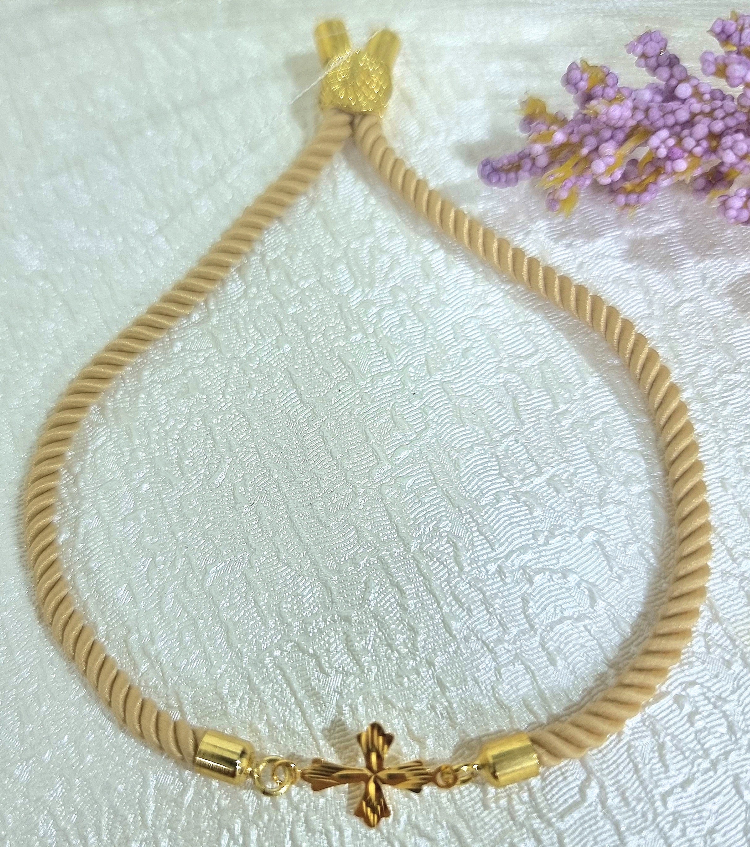 18K Pure Gold Thread Cross Bracelet