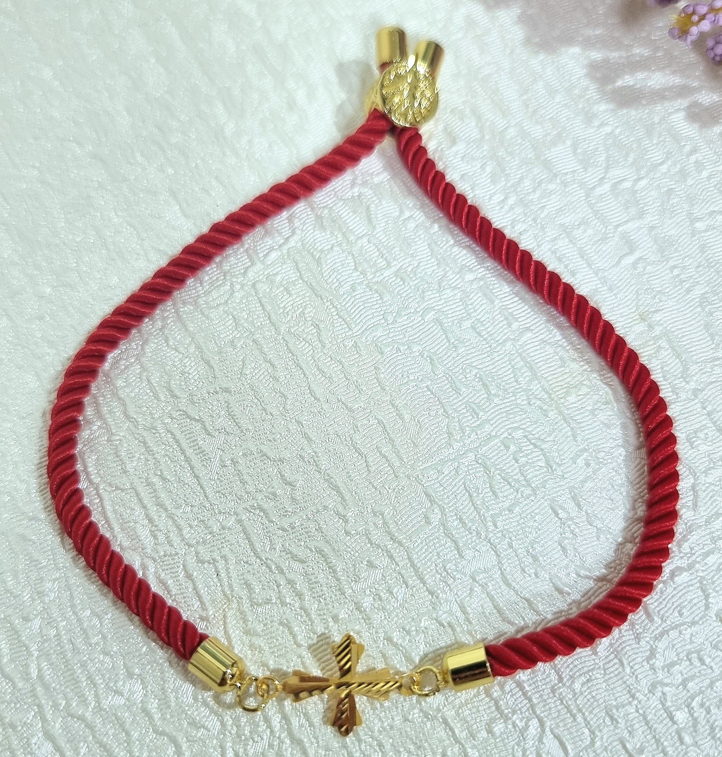 18K Pure Gold Thread Cross Bracelet