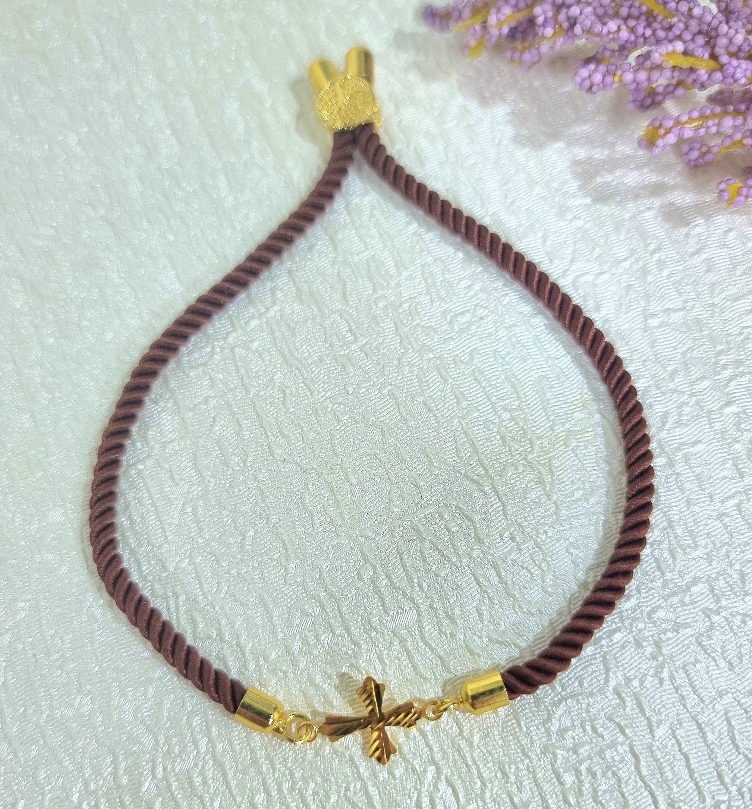 18K Pure Gold Thread Cross Bracelet