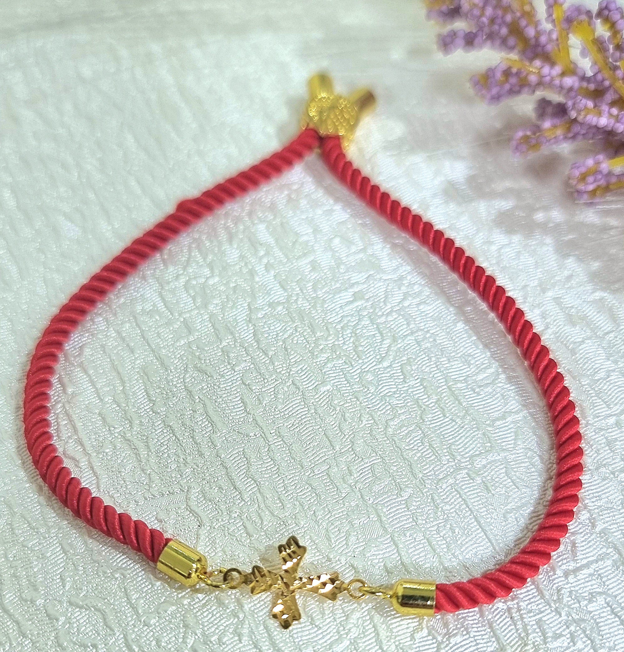 18K Pure Gold Thread Cross Bracelet