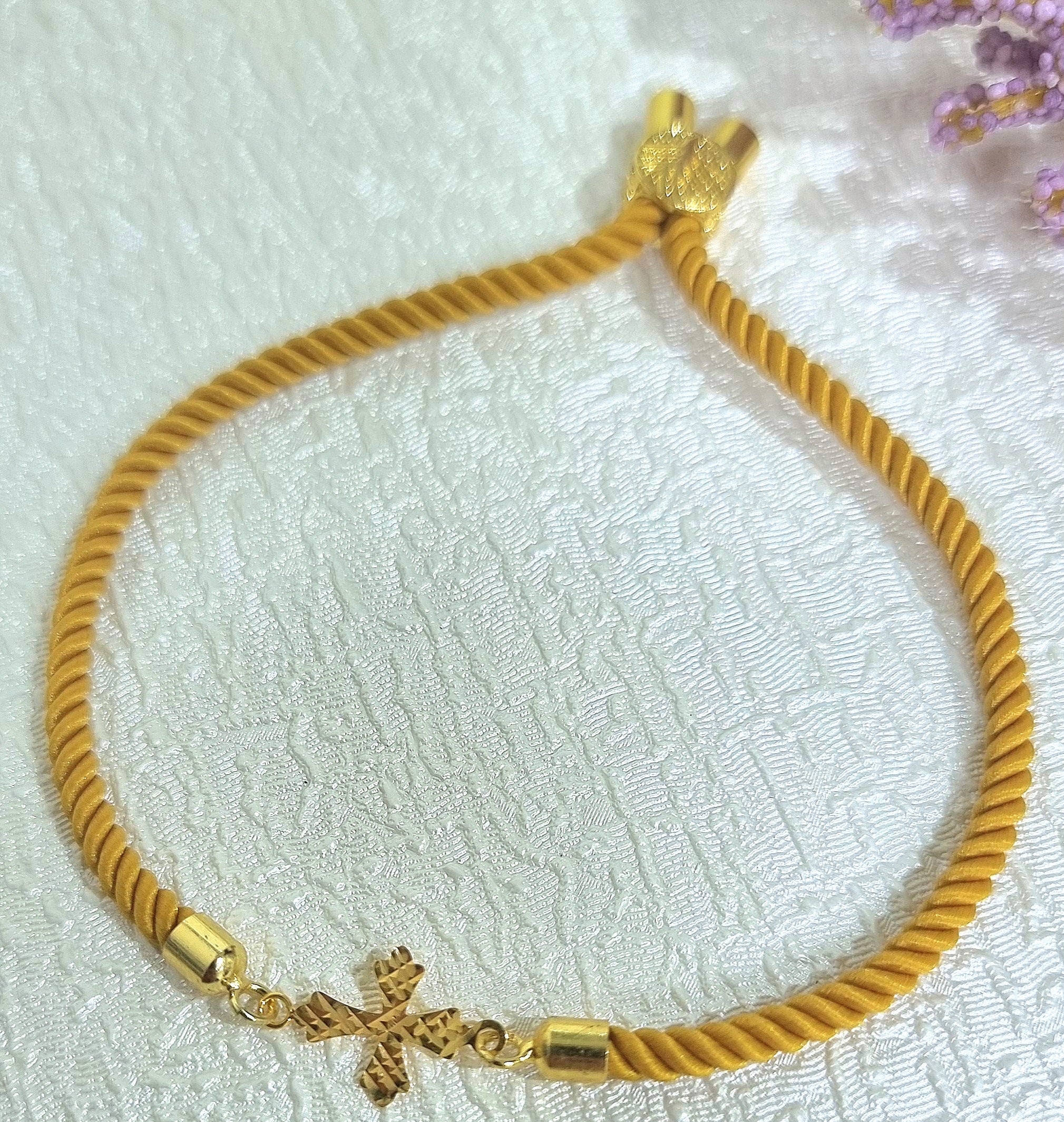 18K Pure Gold Thread Cross Bracelet