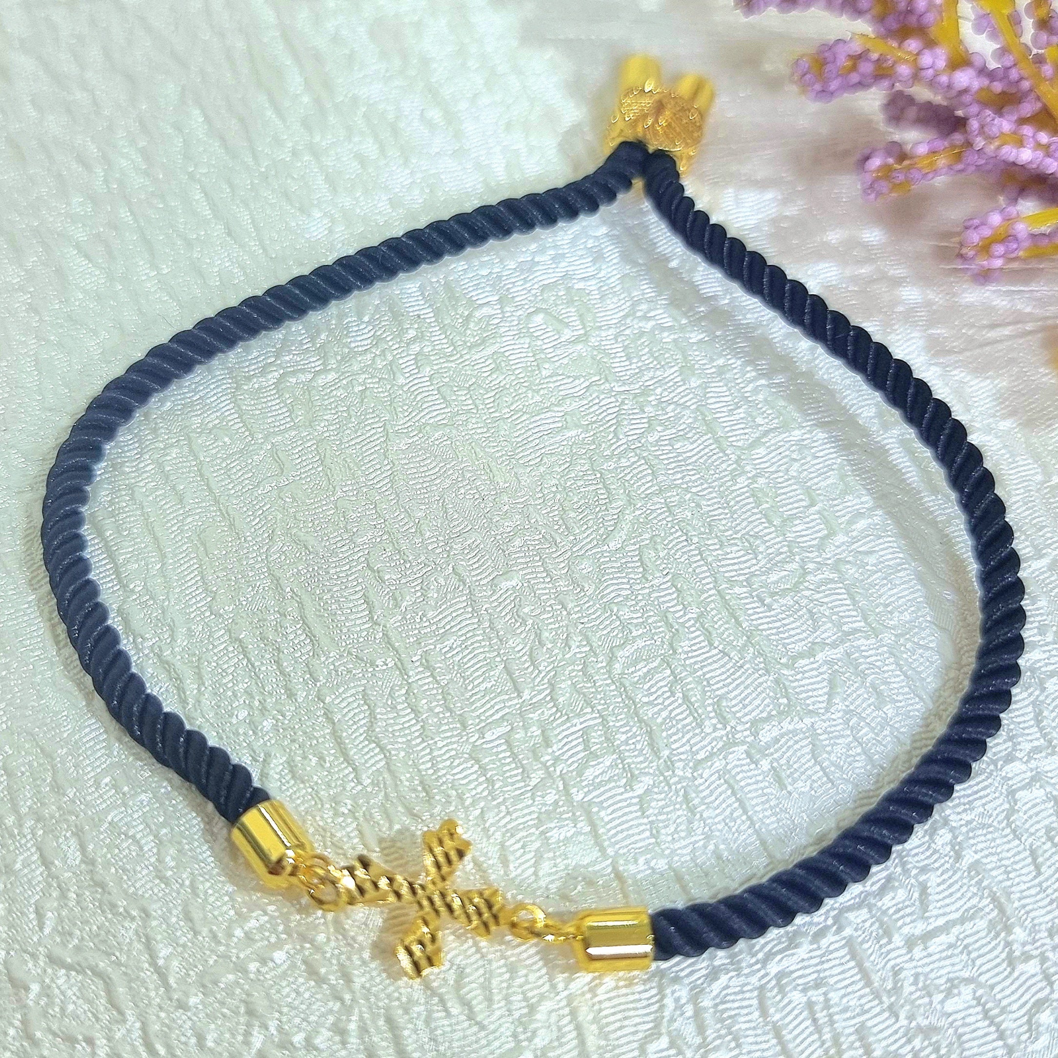 18K Pure Gold Thread Cross Bracelet