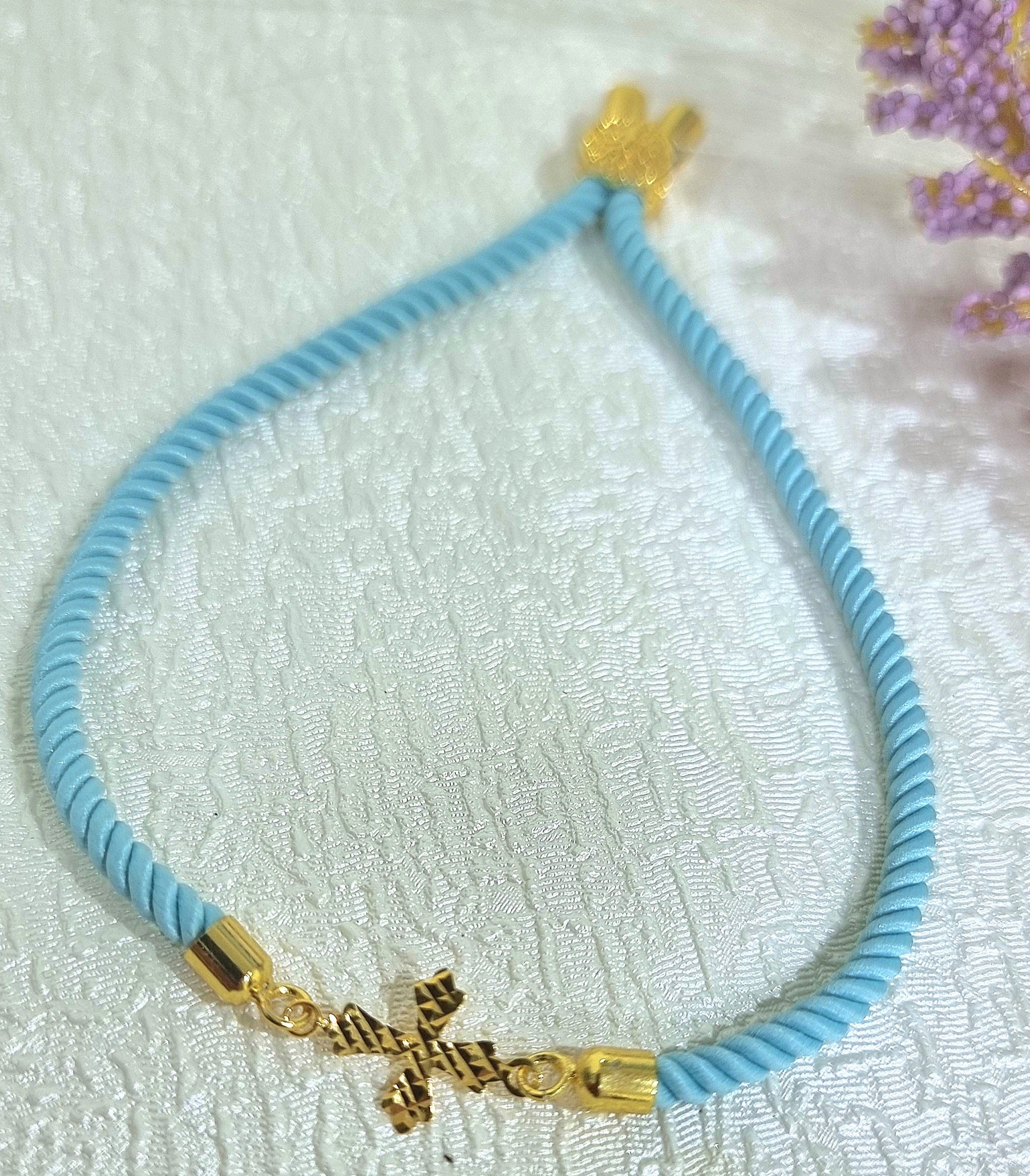 18K Pure Gold Thread Cross Bracelet