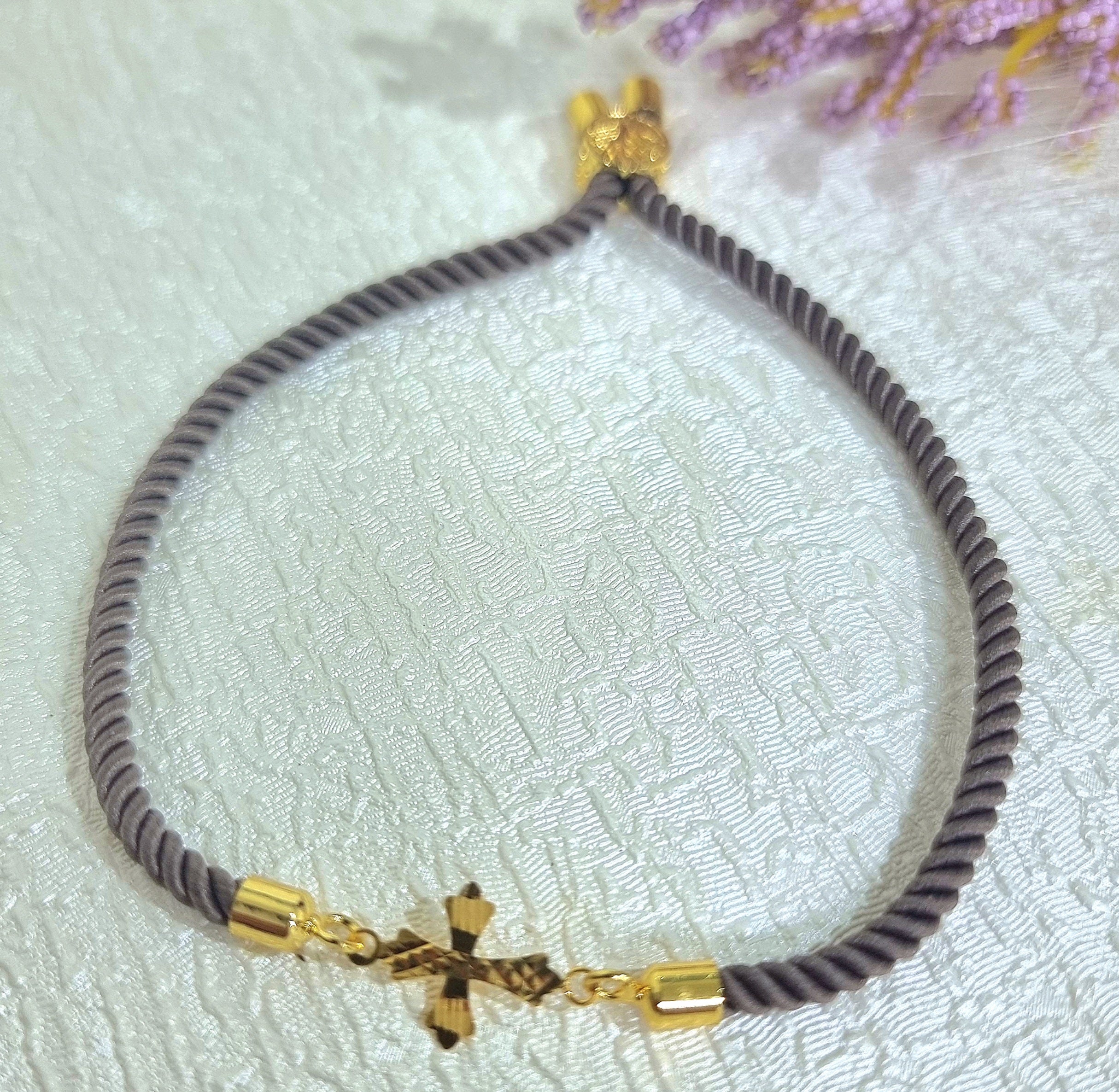 18K Pure Gold Thread Cross Bracelet