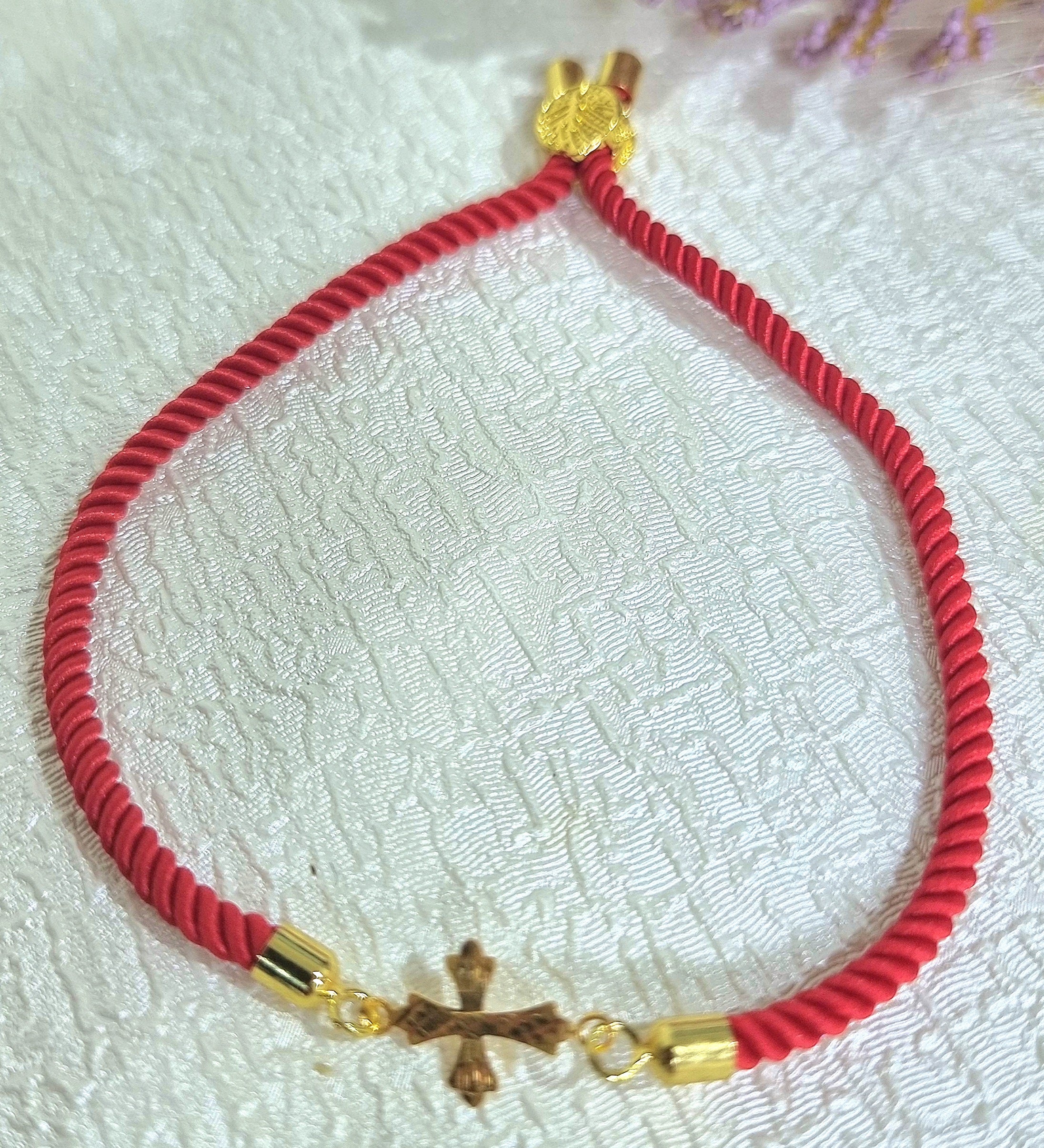 18K Pure Gold Thread Cross Bracelet