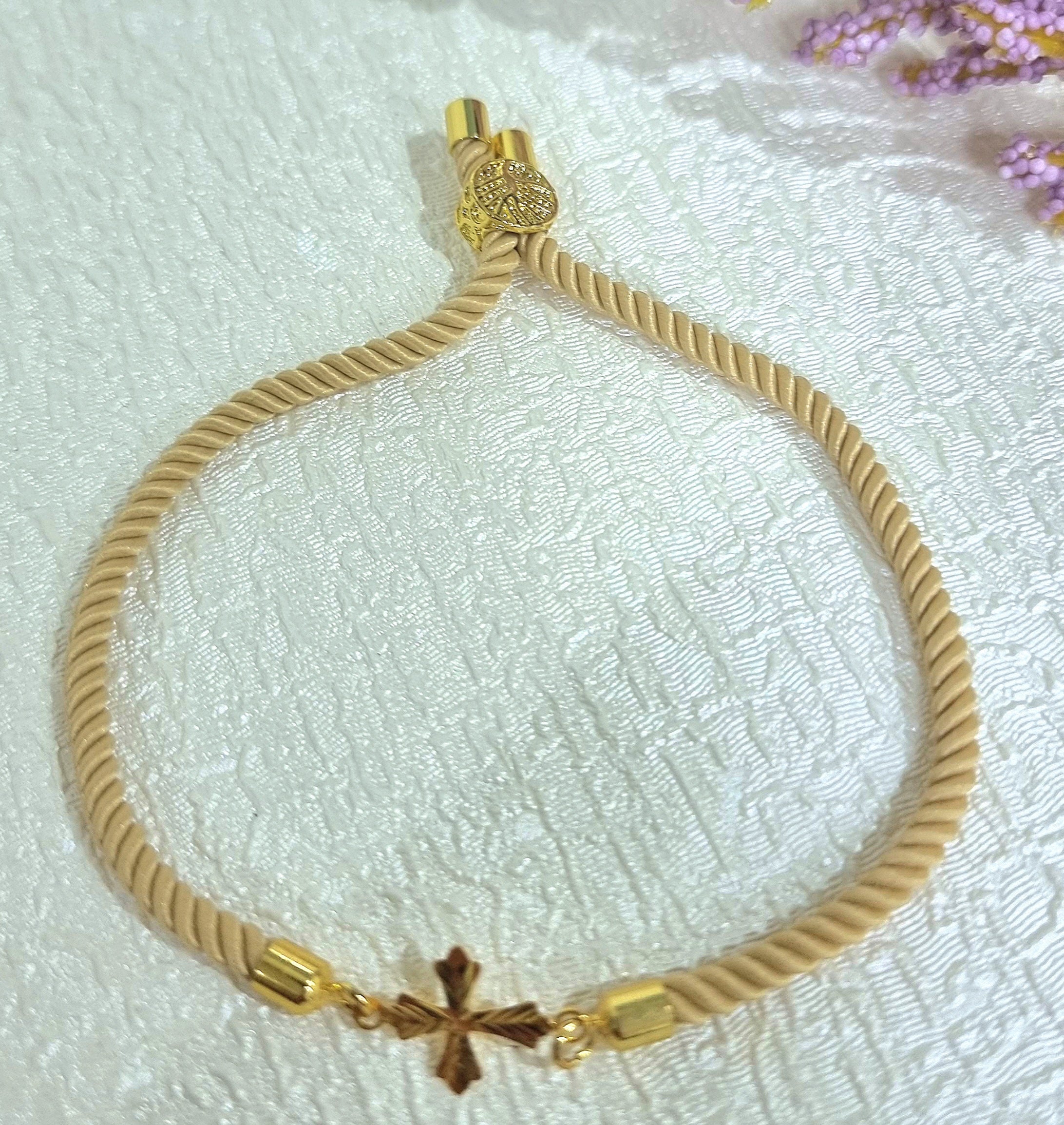 18K Pure Gold Thread Cross Bracelet