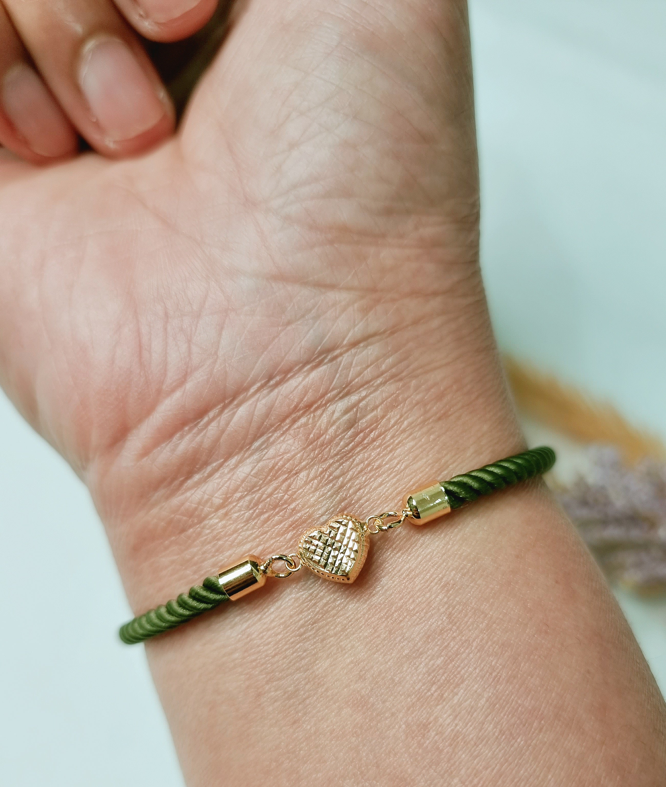 18K Pure Gold Heart Thread Bracelet Talagold