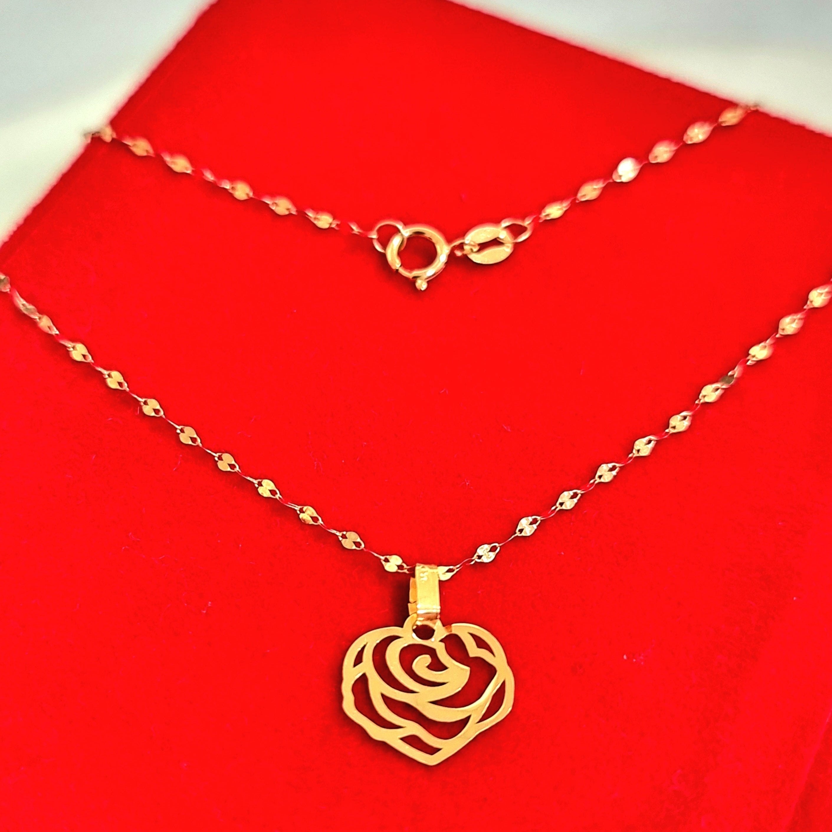 18K Pure Gold Rose Necklace