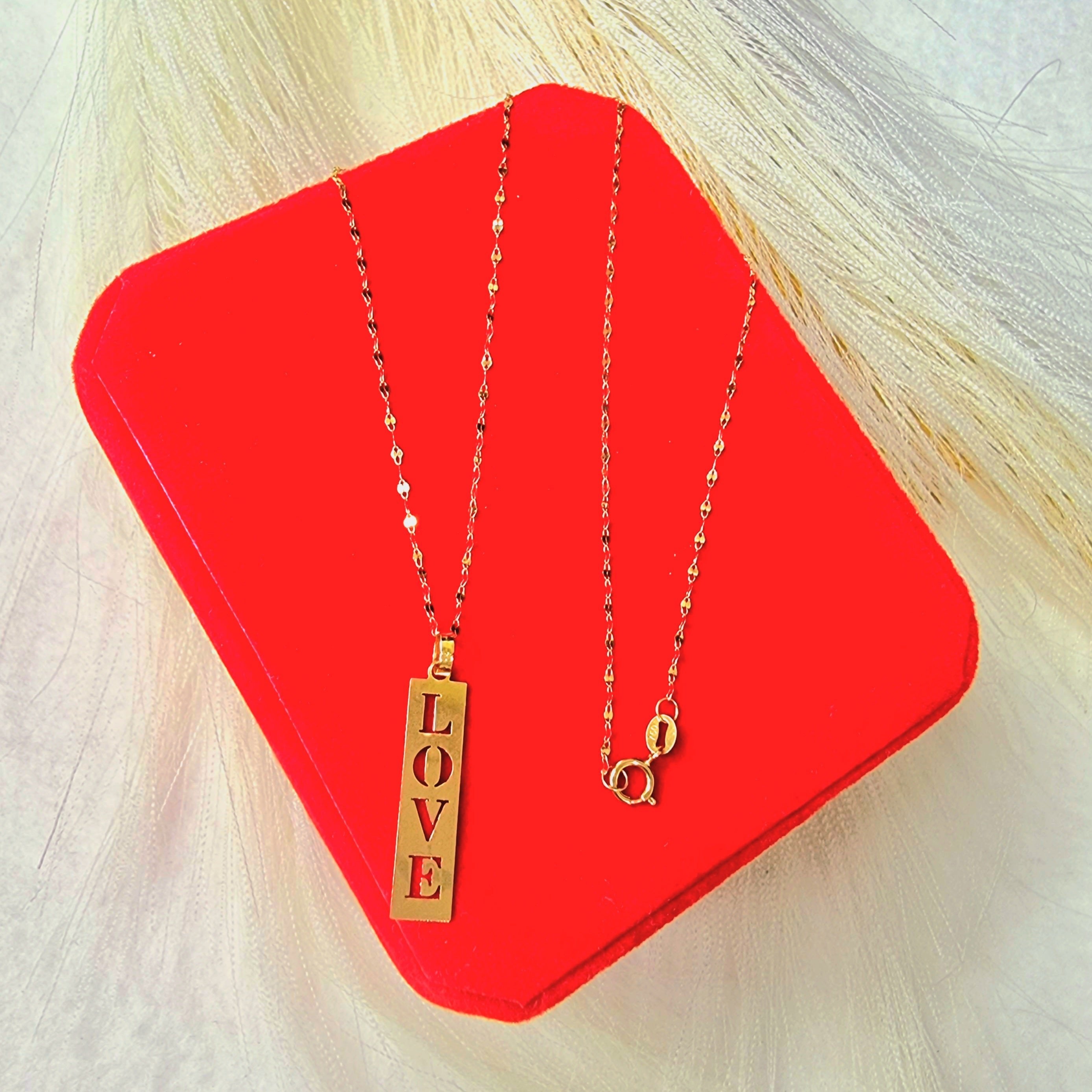 18K Pure Gold Flat Bar with Love Design Necklace