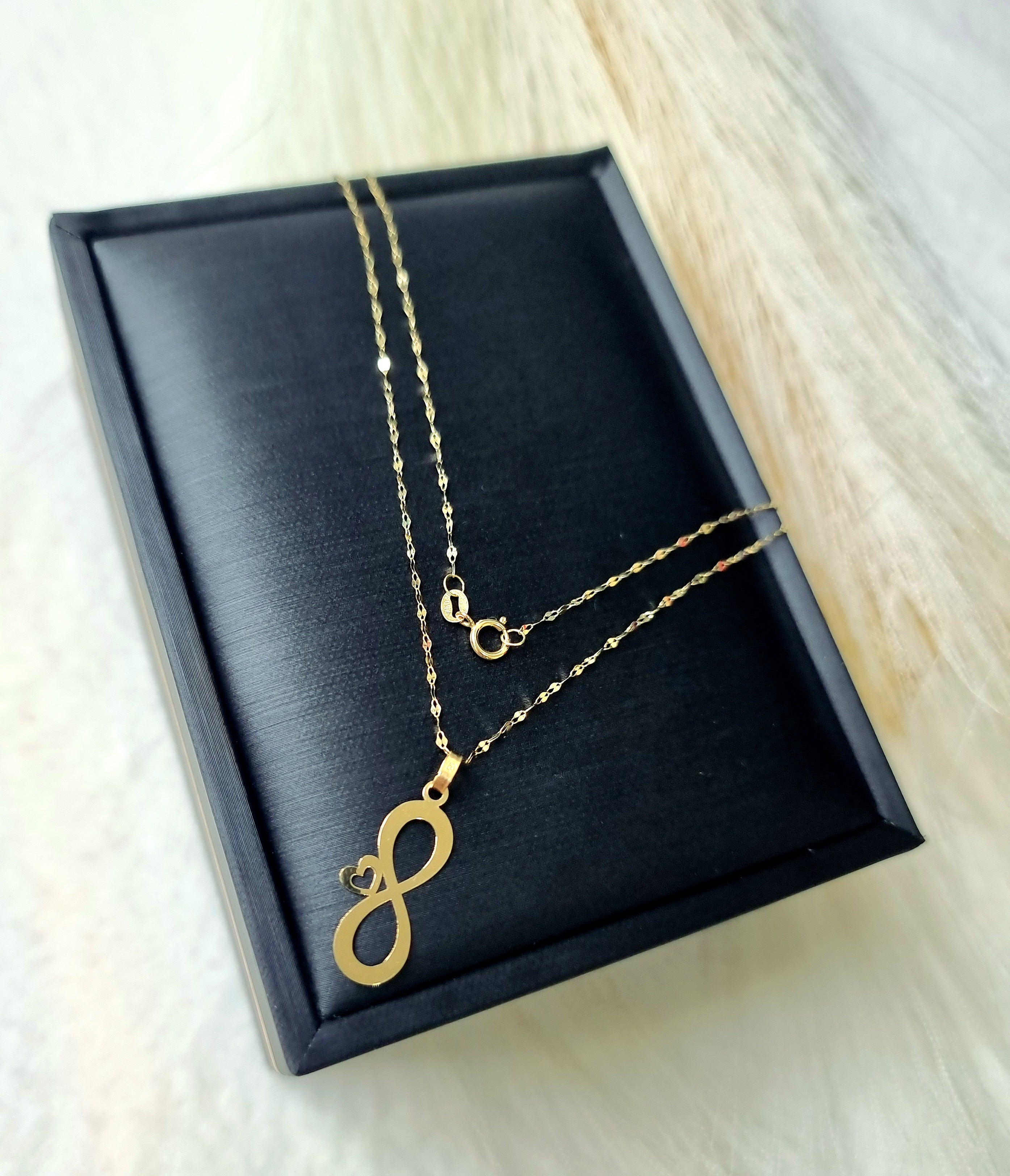 18K Pure Gold Infinity with Heart Design Necklace