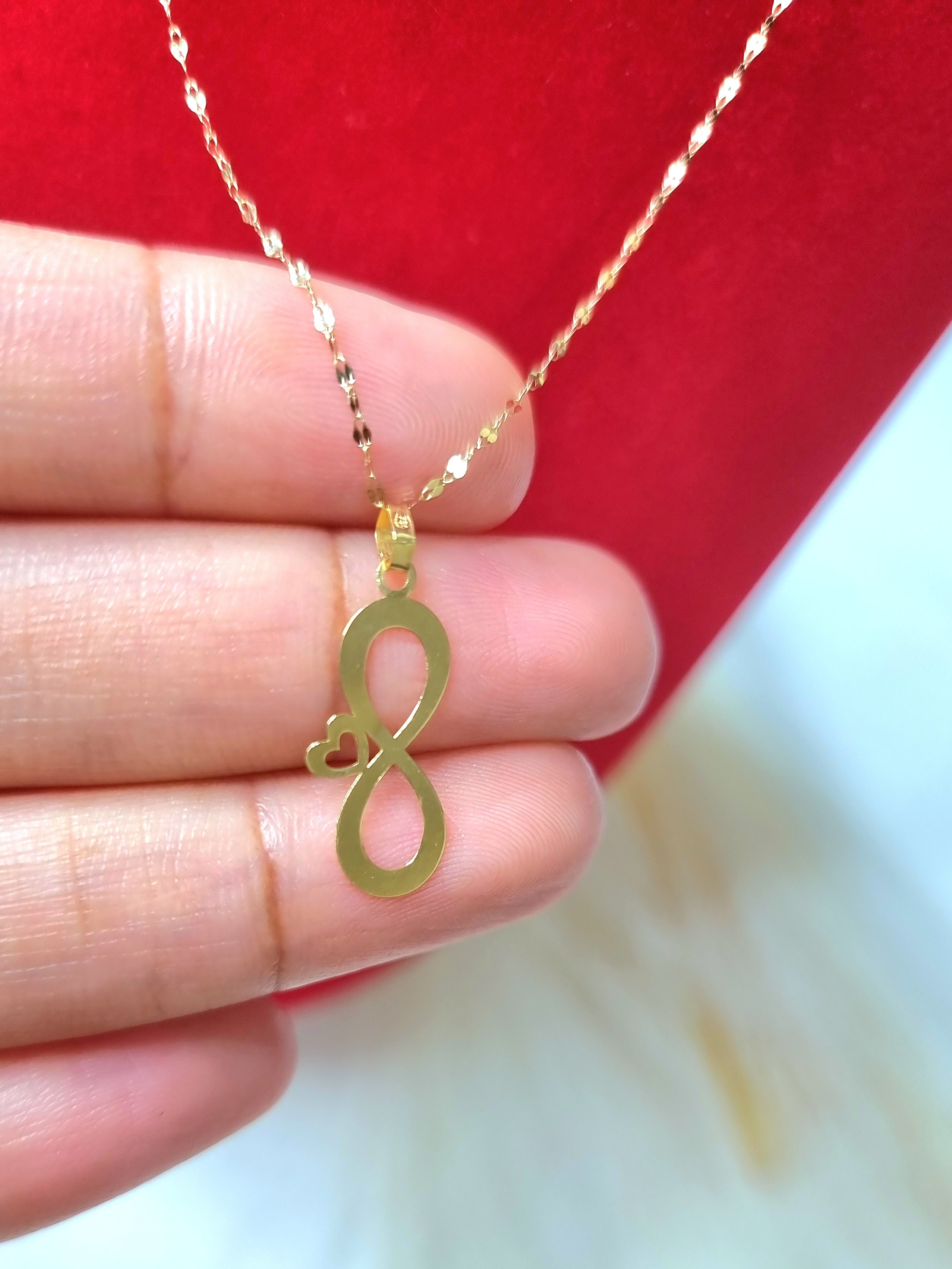 18K Pure Gold Infinity with Heart Design Necklace