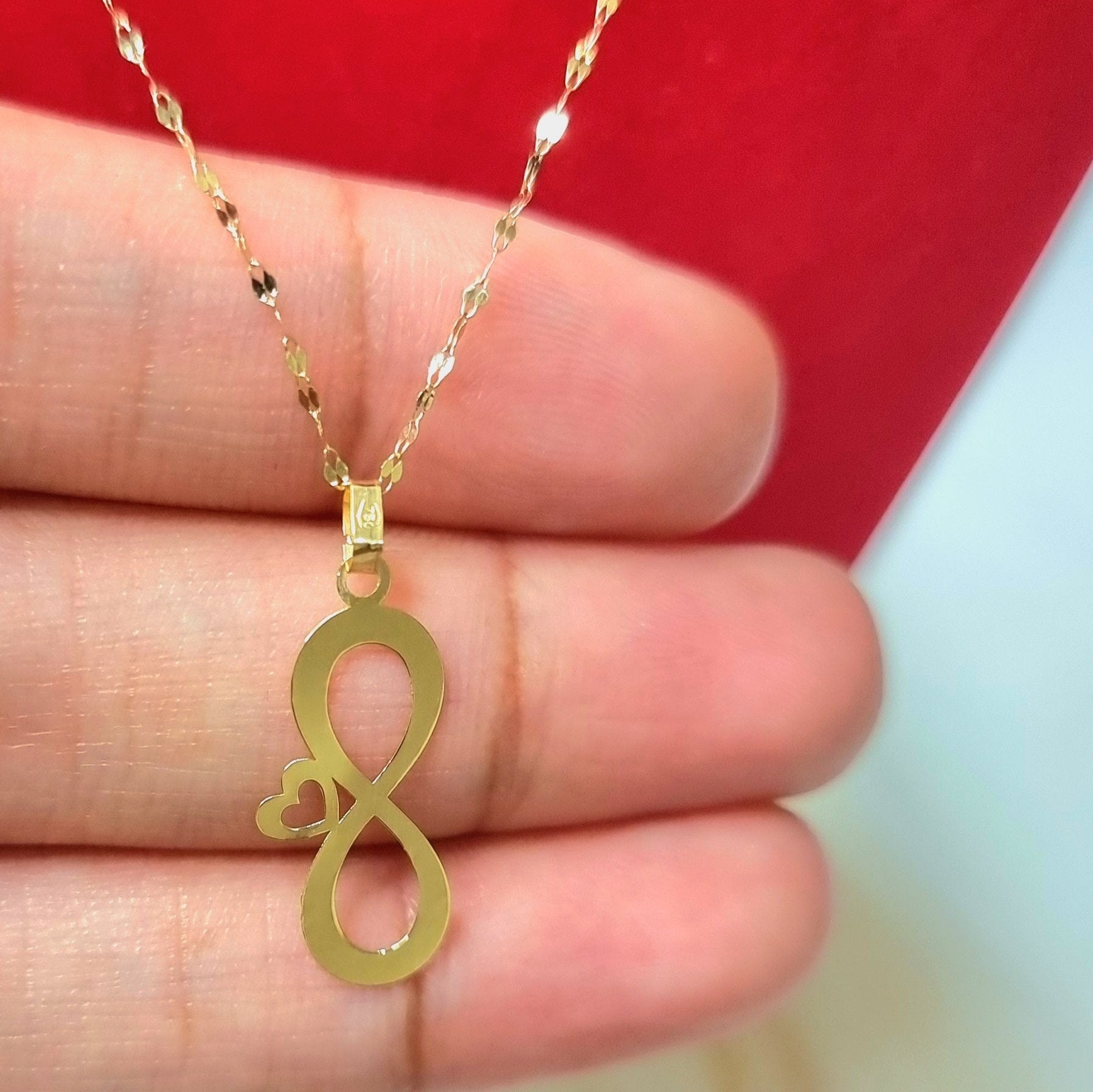 18K Pure Gold Infinity with Heart Design Necklace