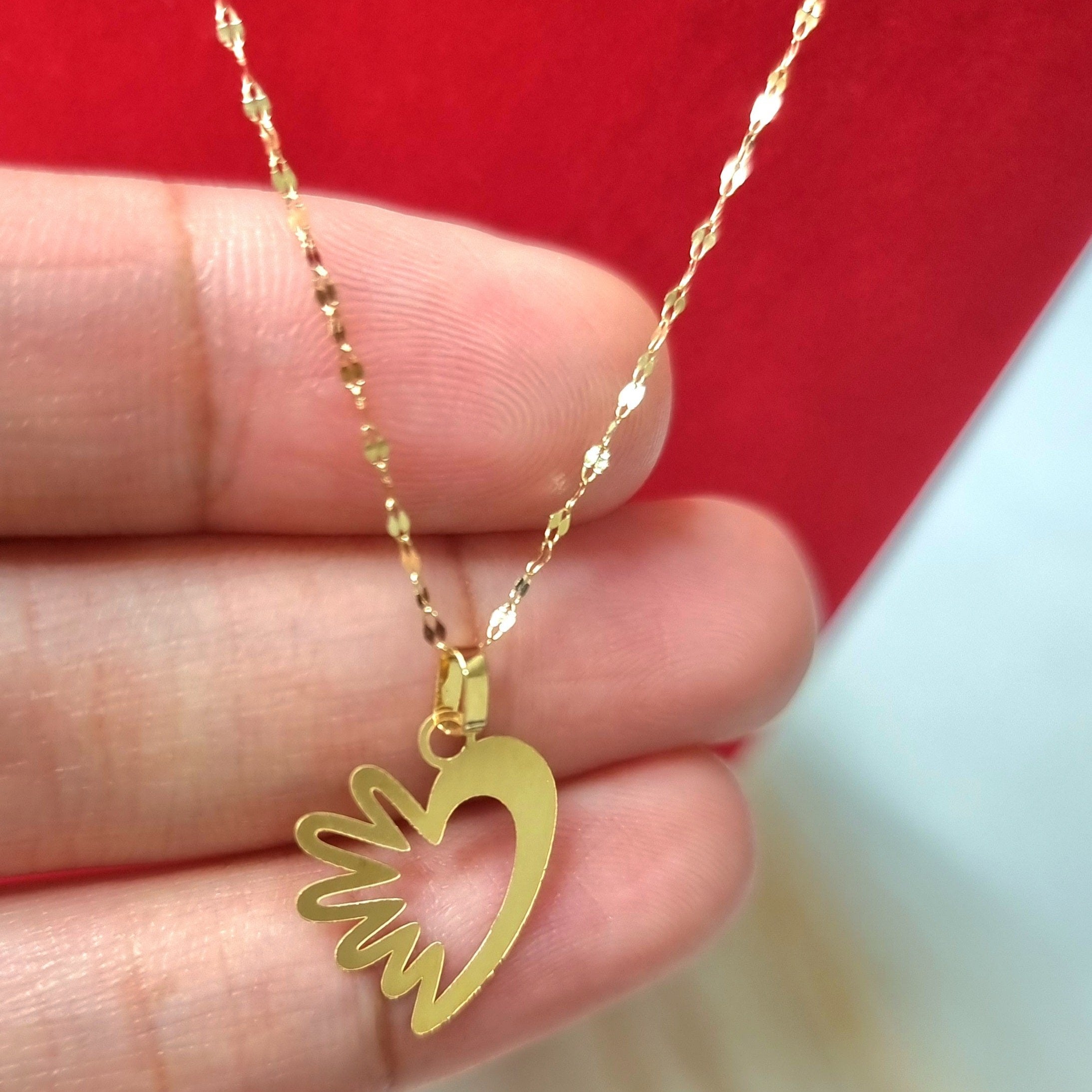 18K Pure Gold Heart Design Necklace