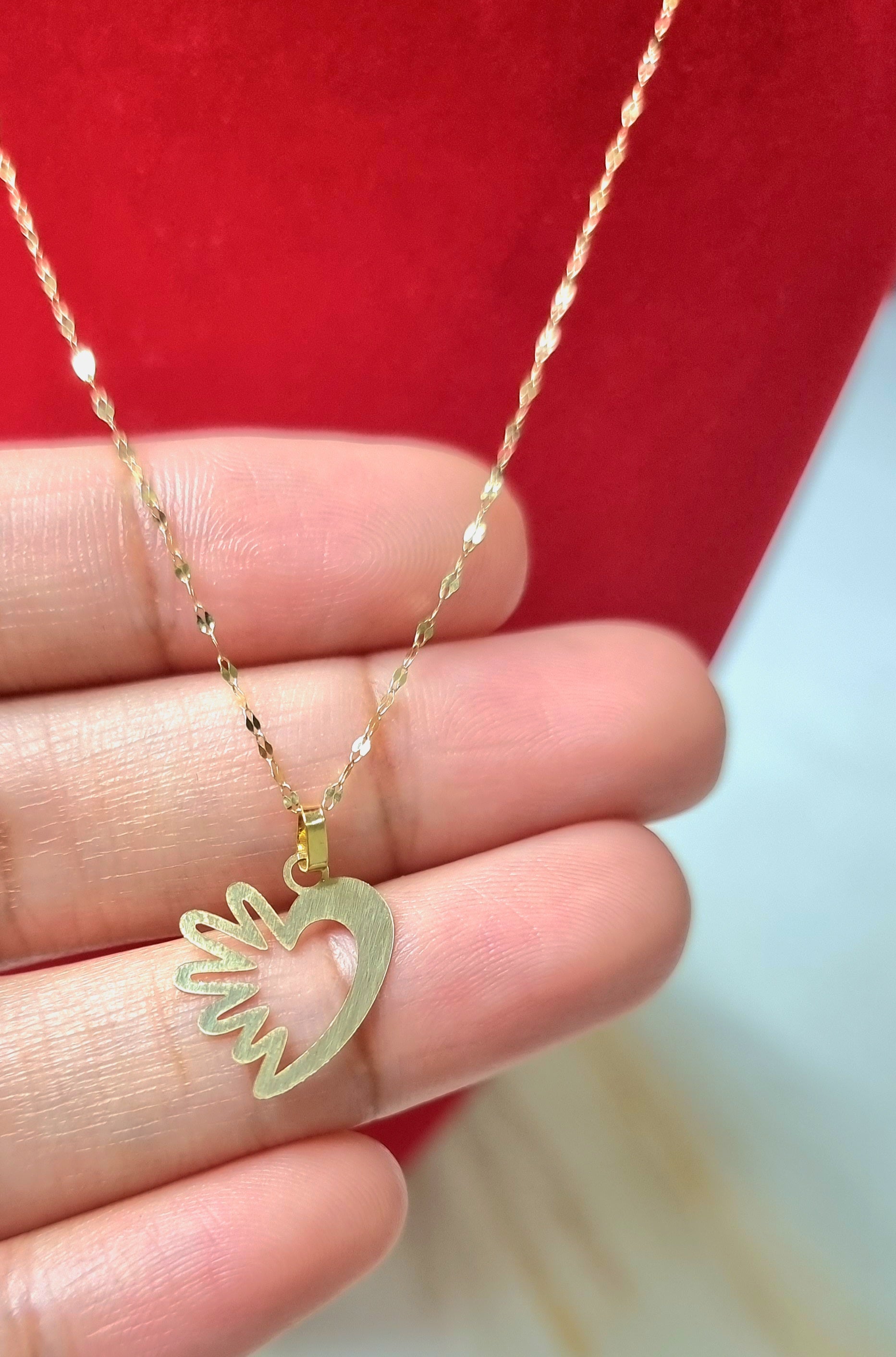 18K Pure Gold Heart Design Necklace