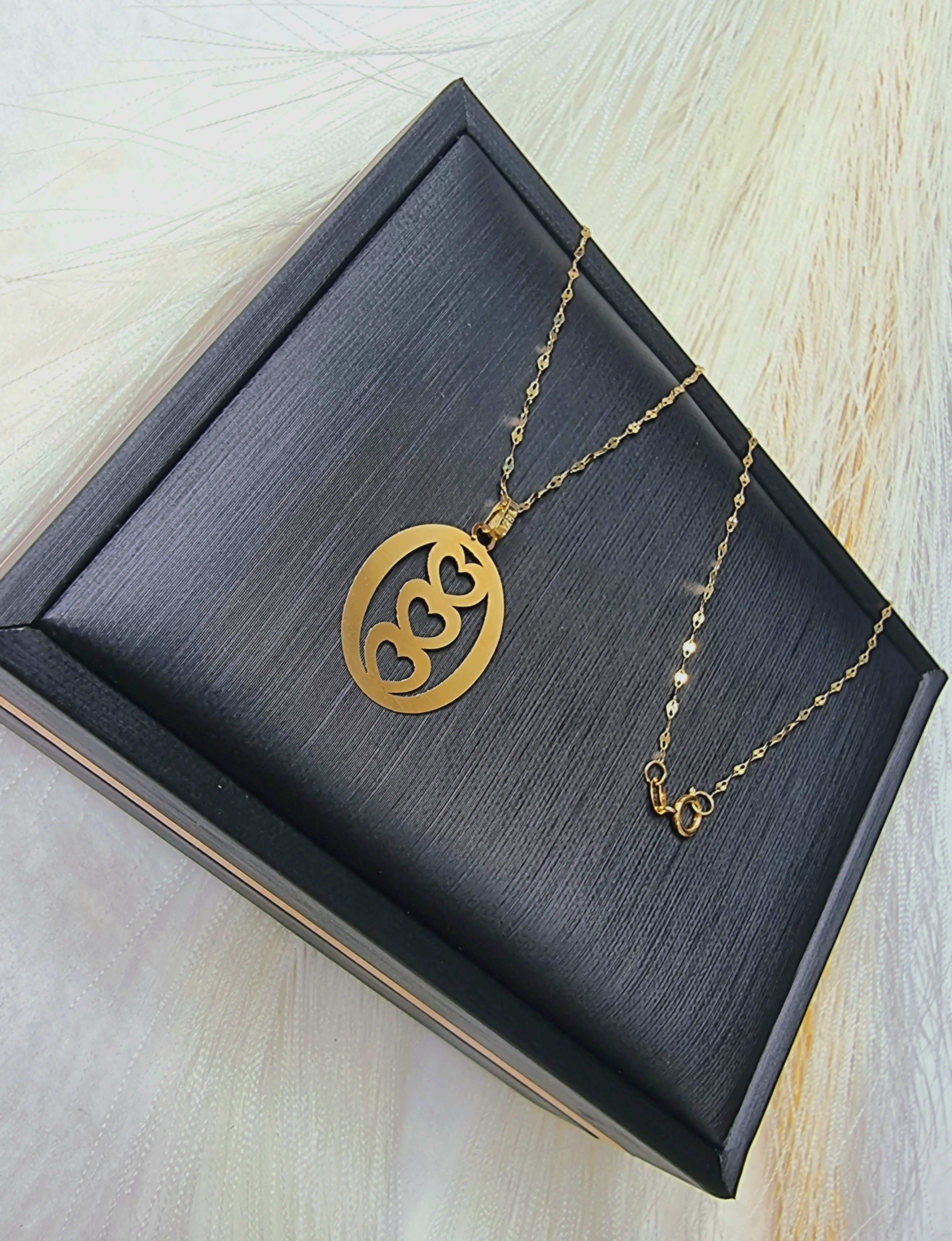 18K Pure Gold Triple Heart Design Necklace