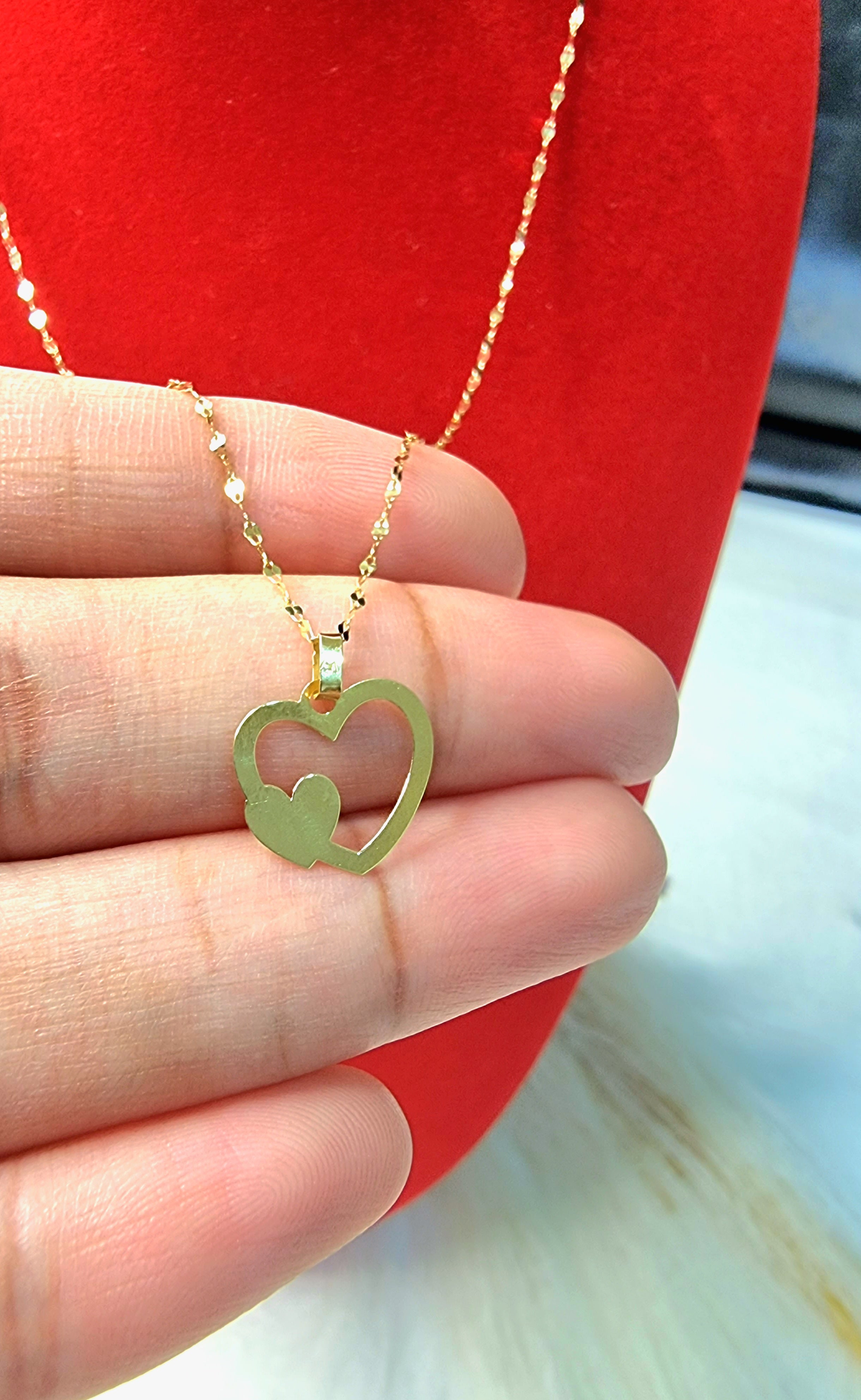 18K Pure Gold Double Heart Design Necklace