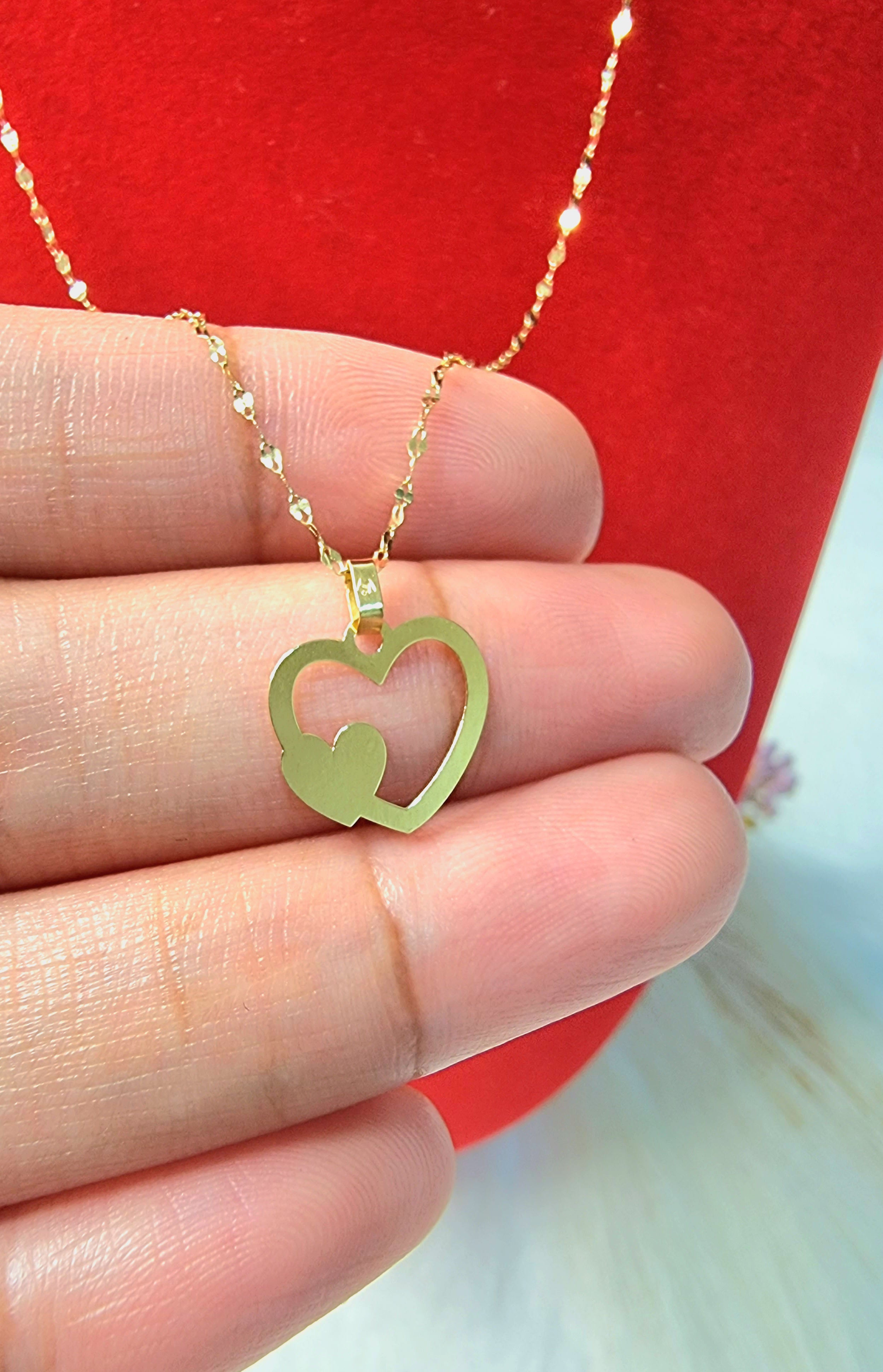 18K Pure Gold Double Heart Design Necklace