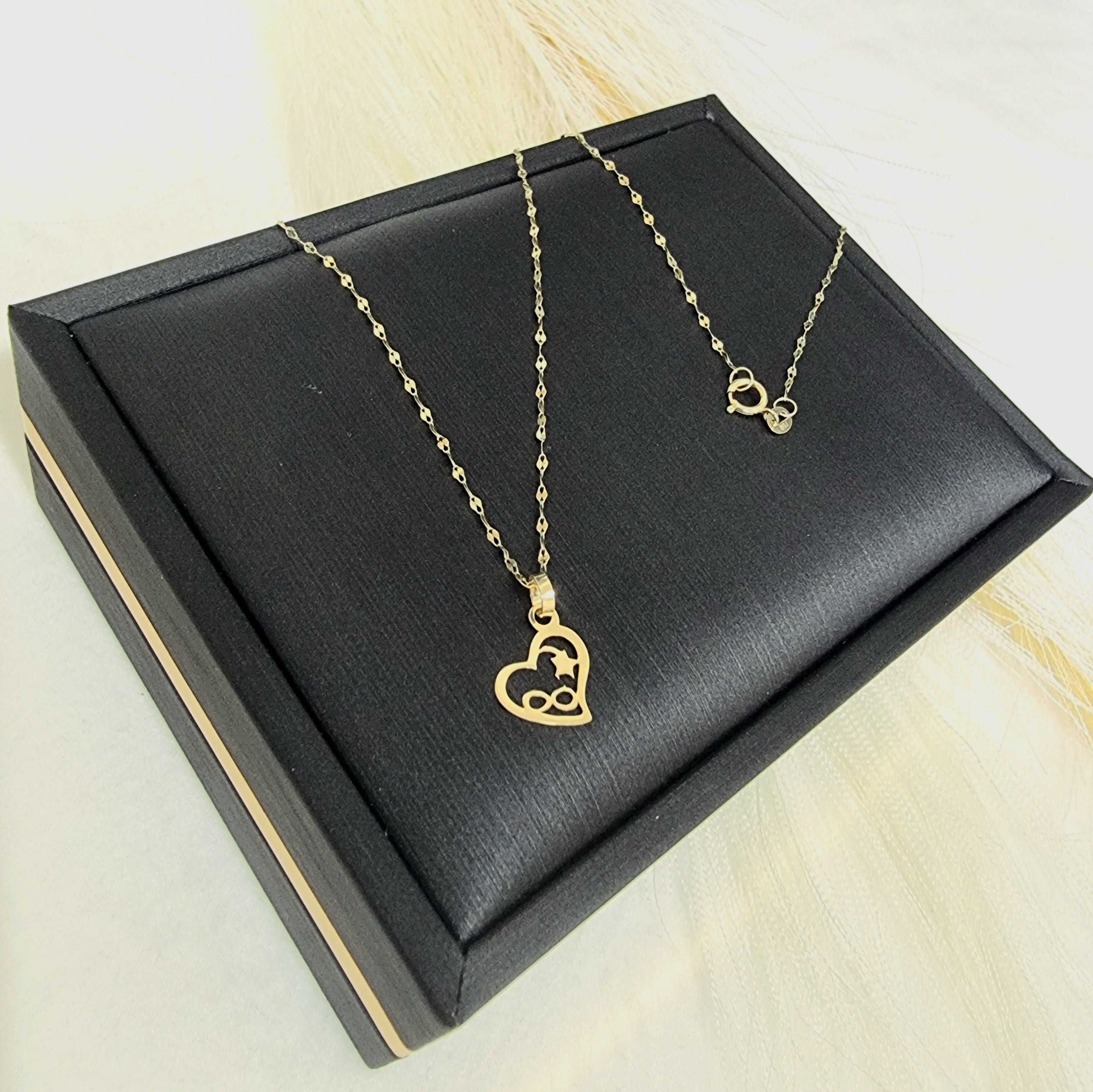 18K Pure Gold Heart Infinity Necklace