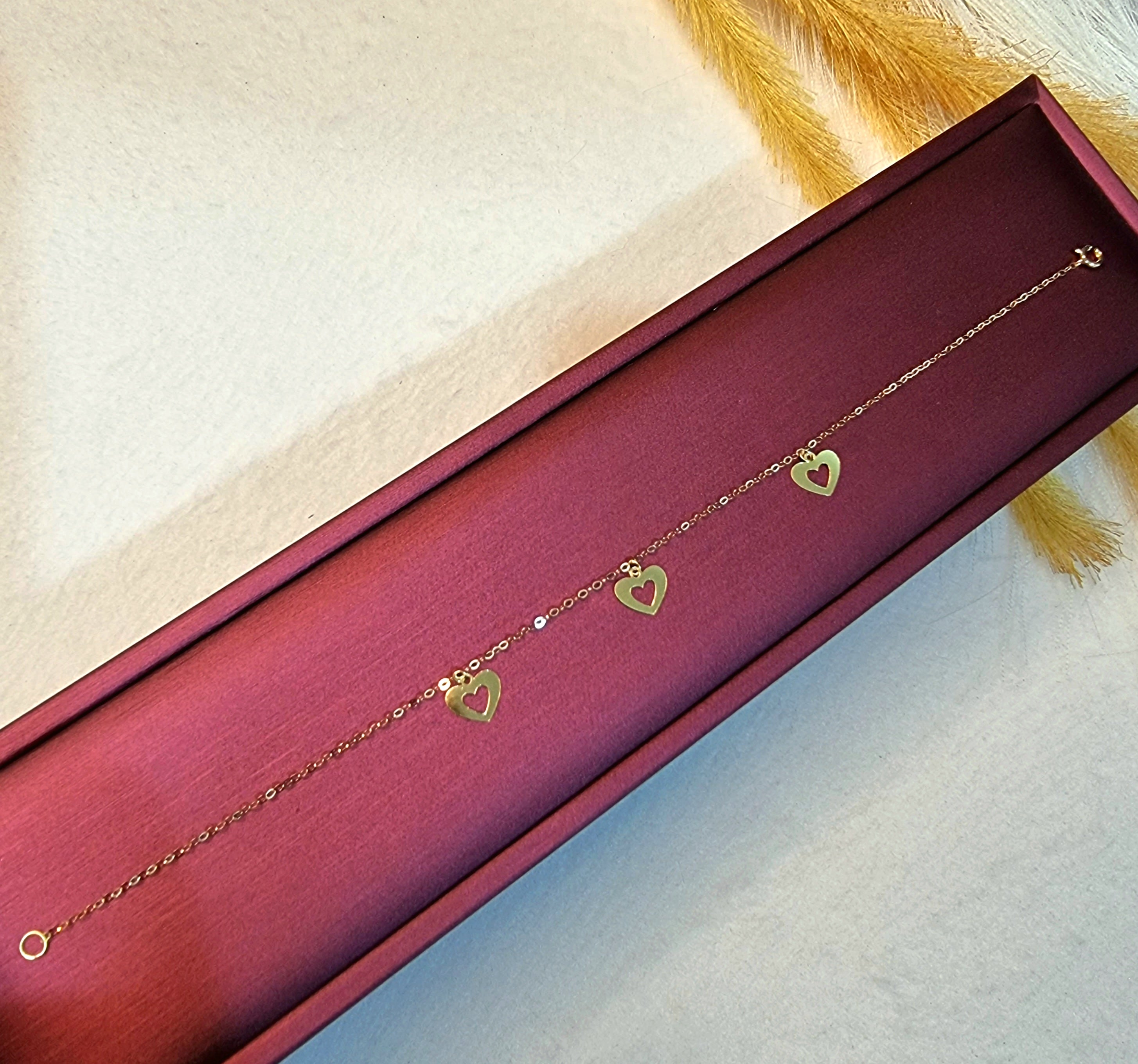 18K Pure Gold Fine Heart Bracelet