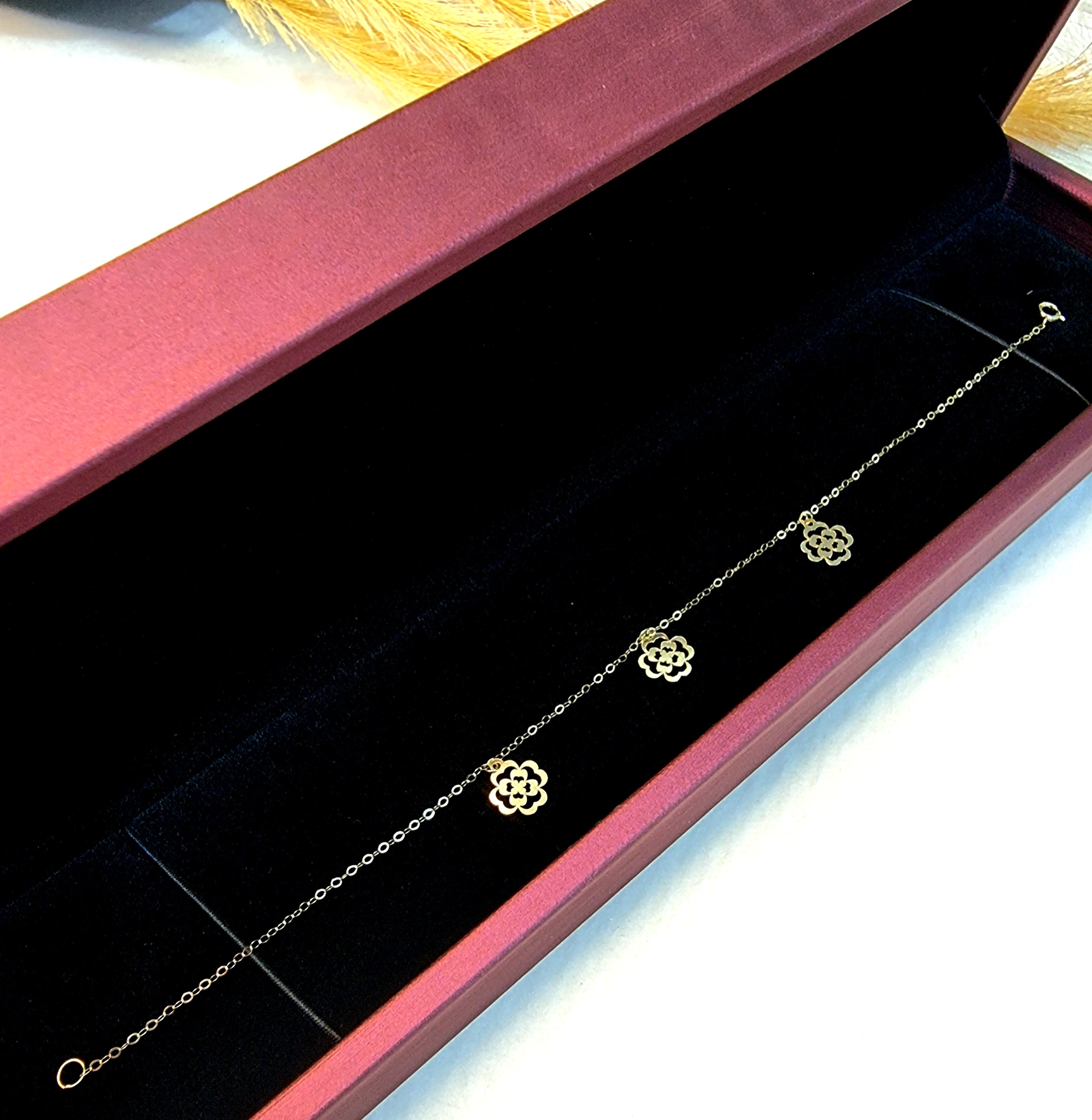 18K Pure Gold Fine Flower Bracelet