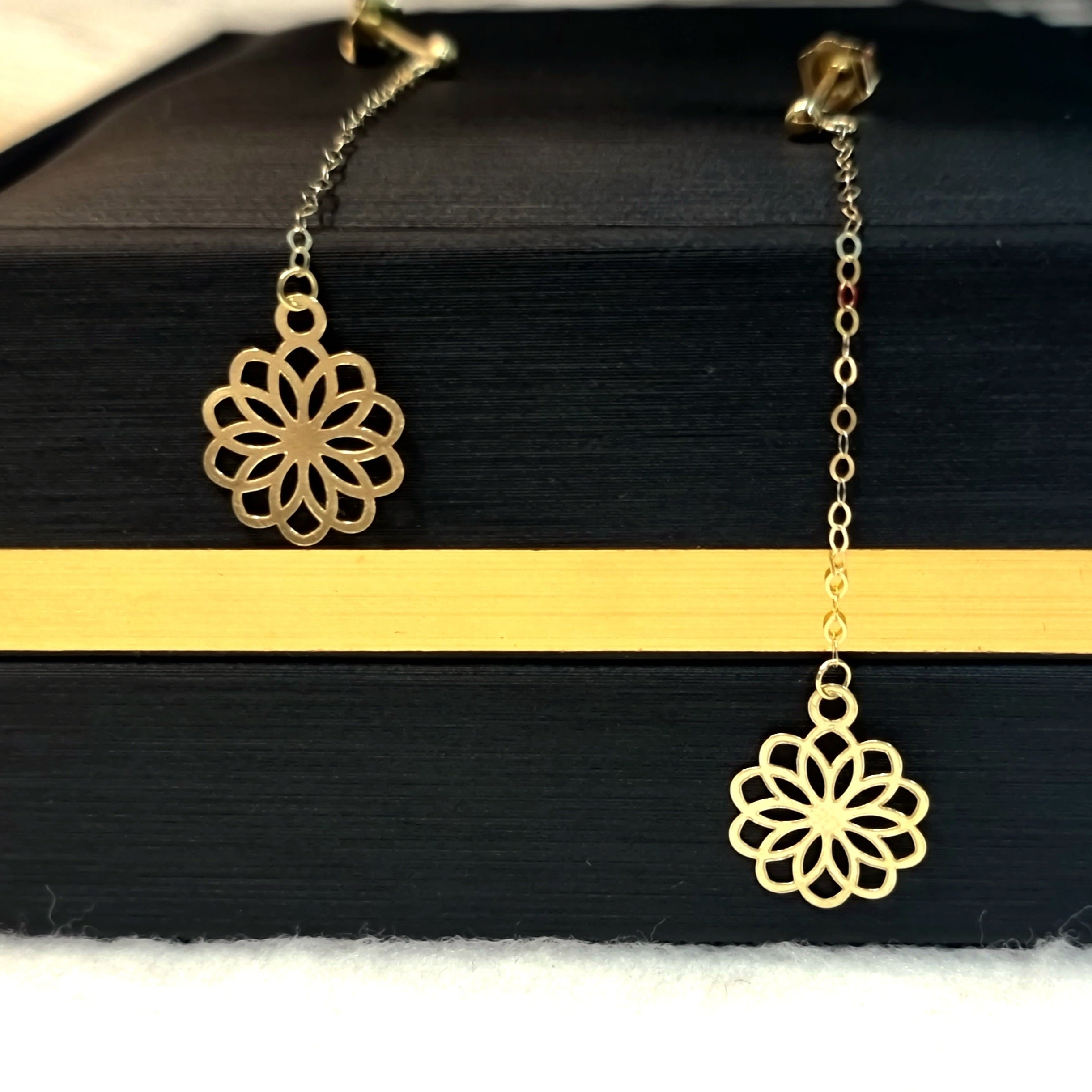 18K Pure Gold Hanging Flower Earring Set