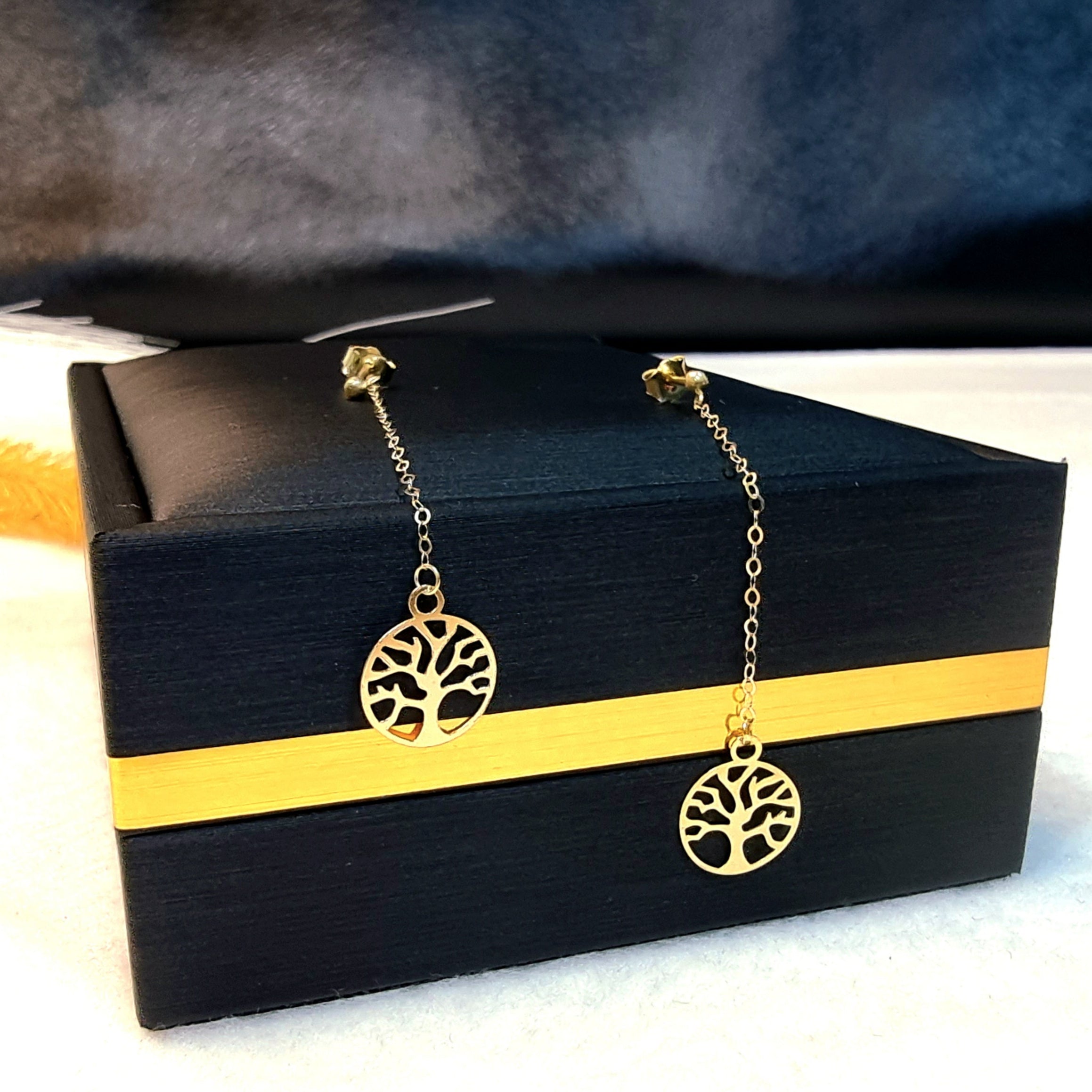 18K Pure Gold Hanging Tree Earring Set