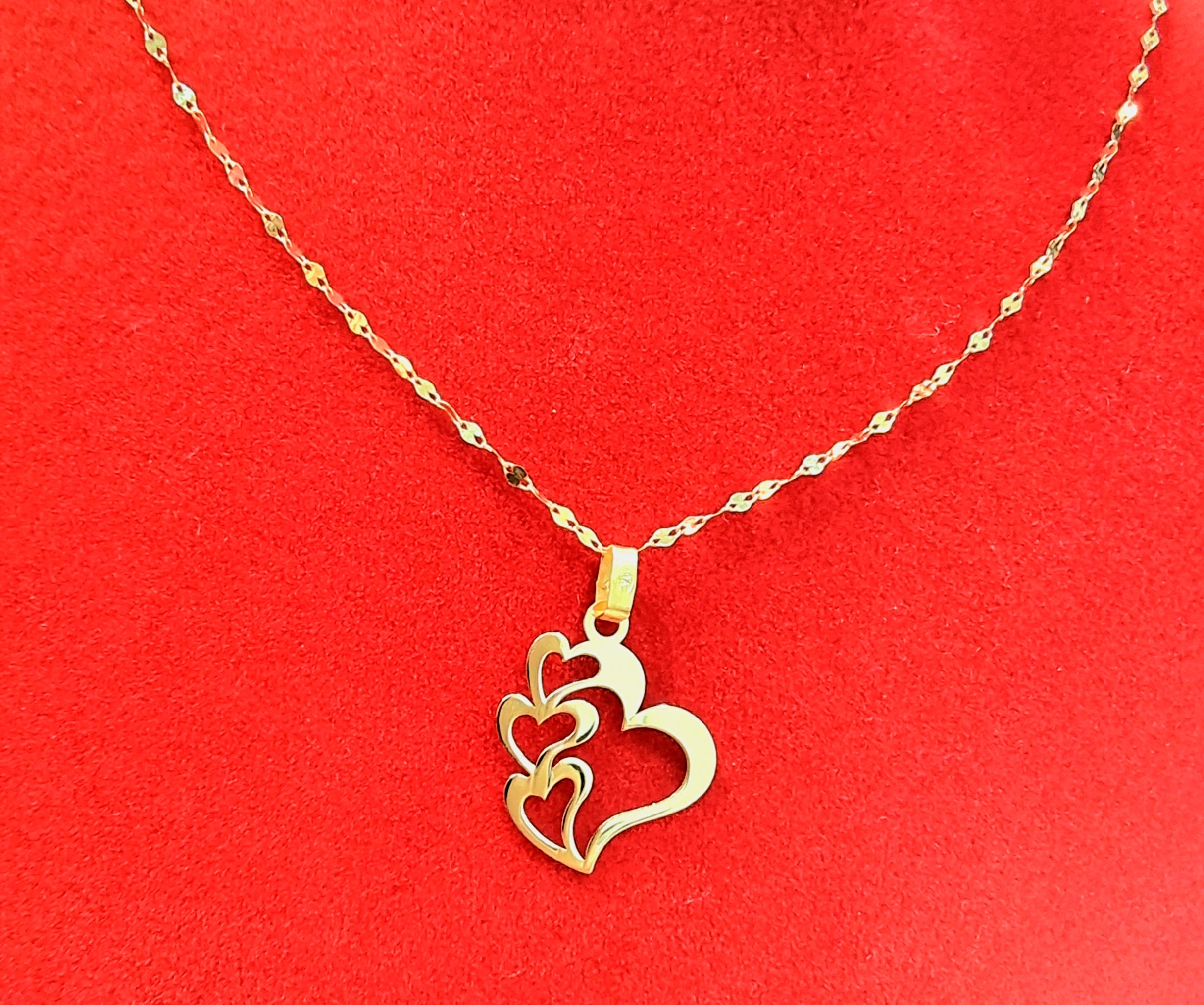 18K Pure Gold Quadruple Heart Design Necklace