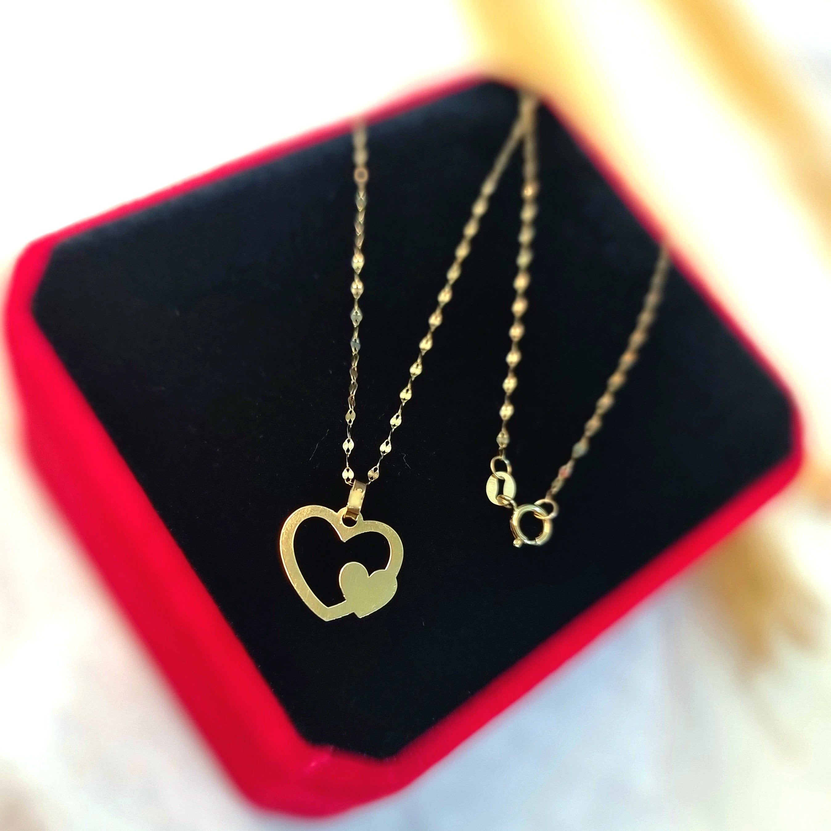 18K Pure Gold Double Heart Design Necklace