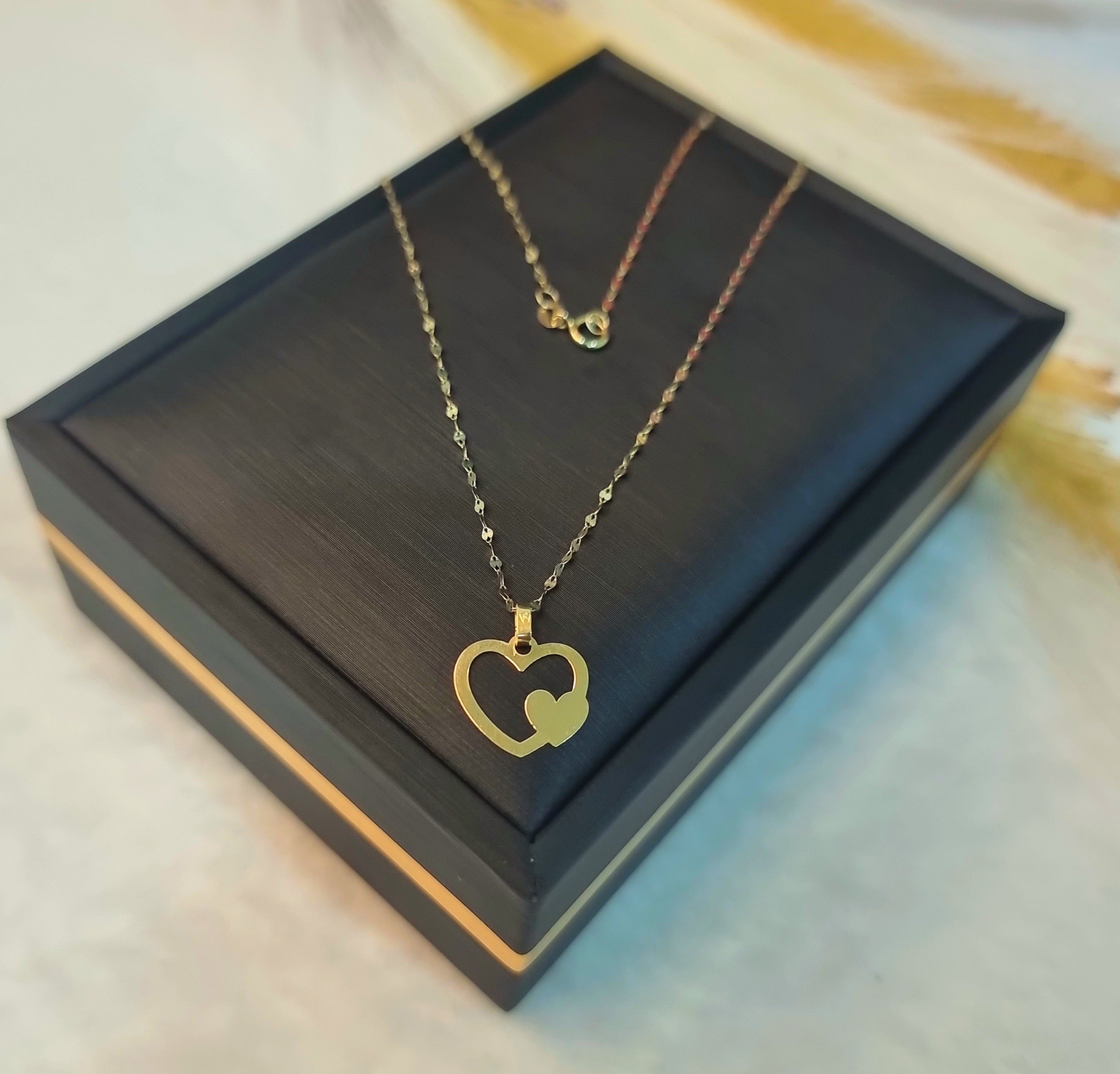 18K Pure Gold Double Heart Design Necklace