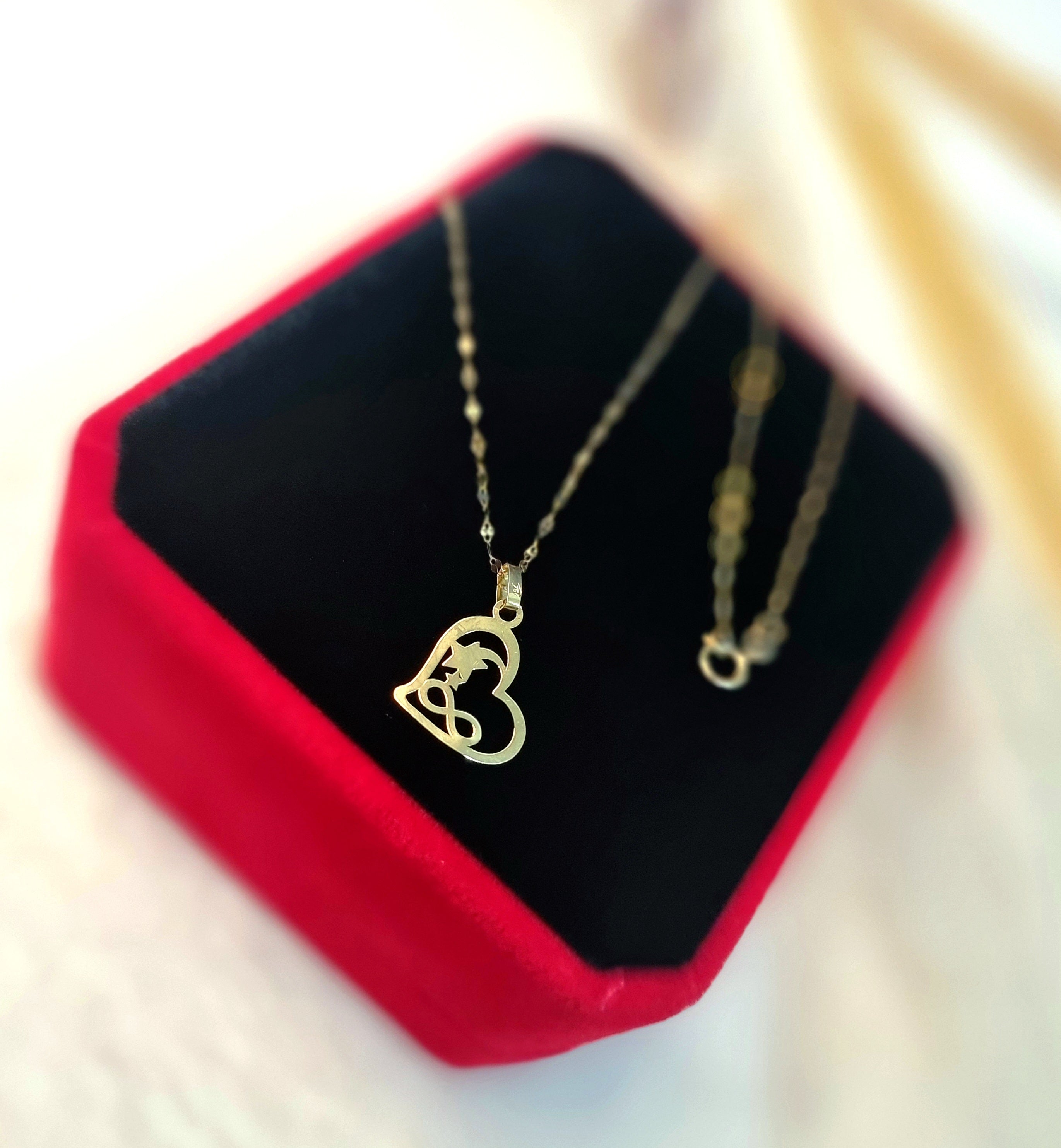 18K Pure Gold Heart Star Infinity Necklace