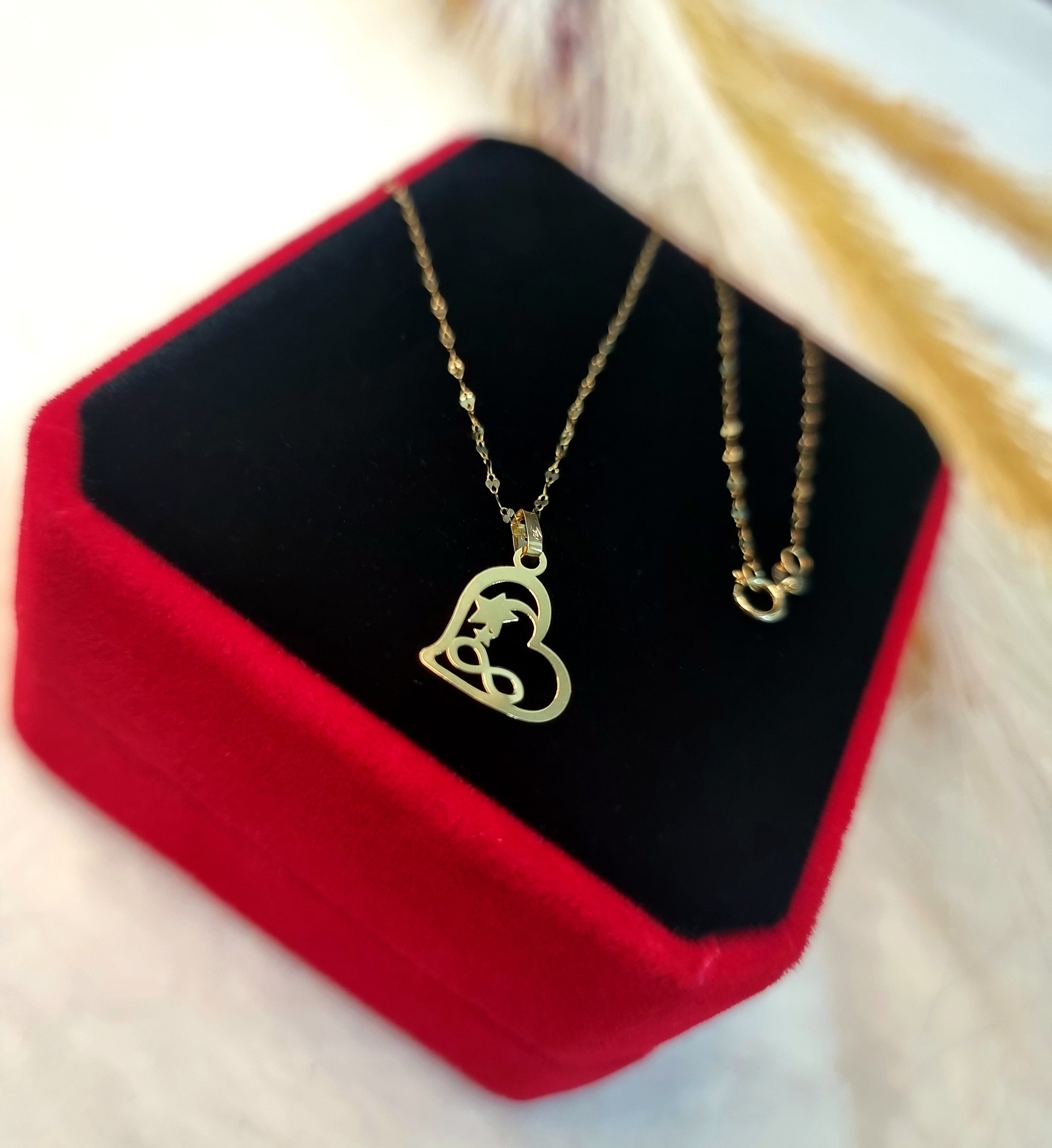 18K Pure Gold Heart Star Infinity Necklace