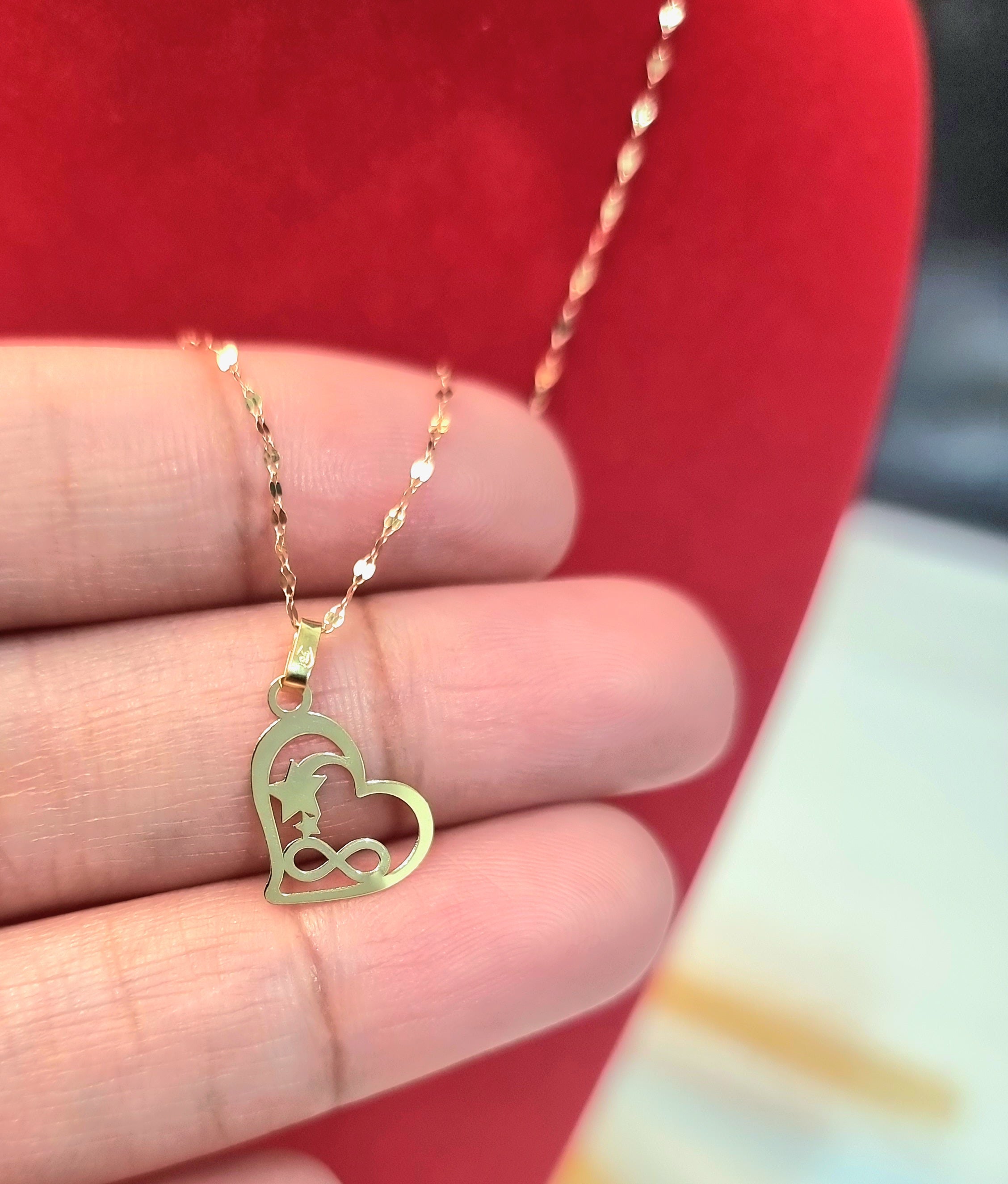 18K Pure Gold Heart Star Infinity Necklace