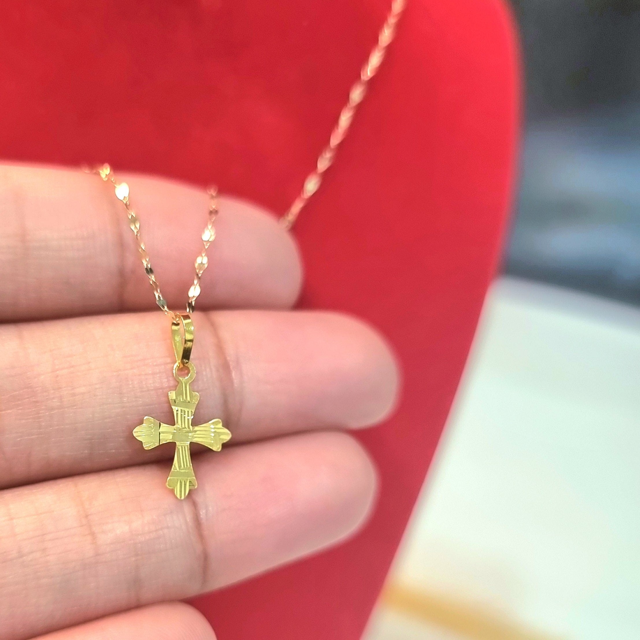 18K Pure Gold Cross Necklace