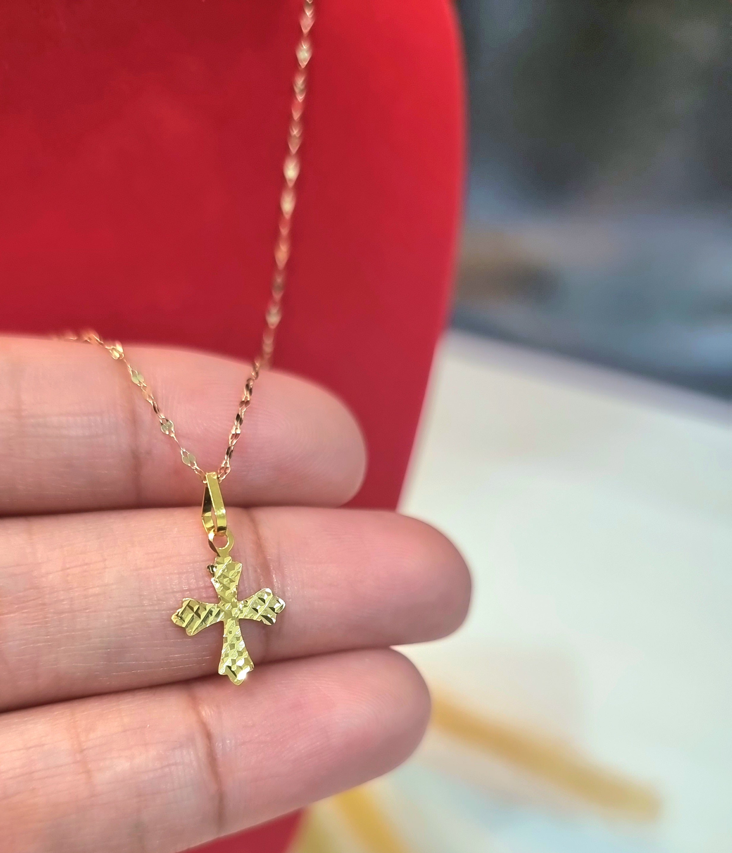 18K Pure Gold Cross Necklace