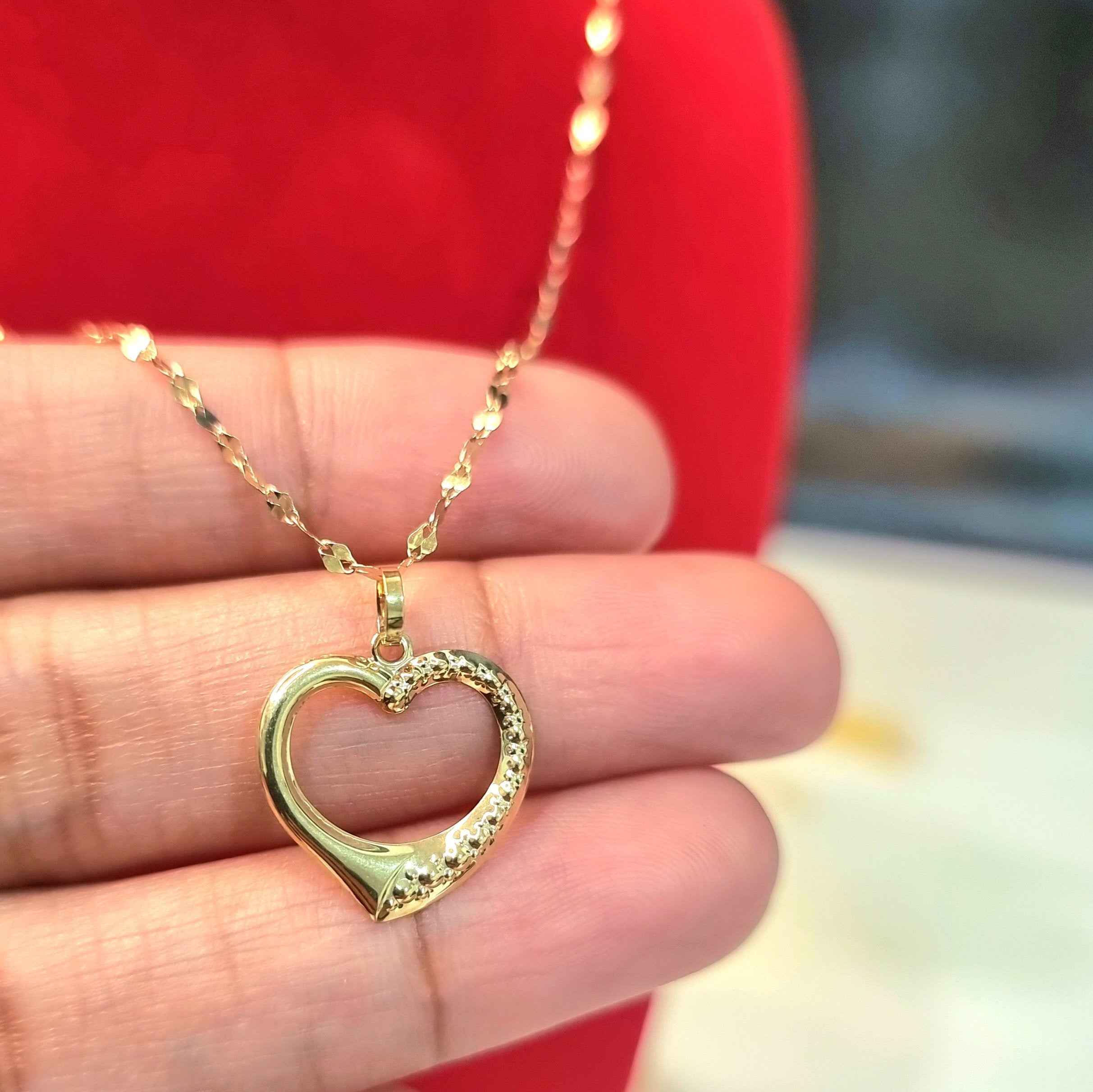 18K Pure Gold Heart Necklace