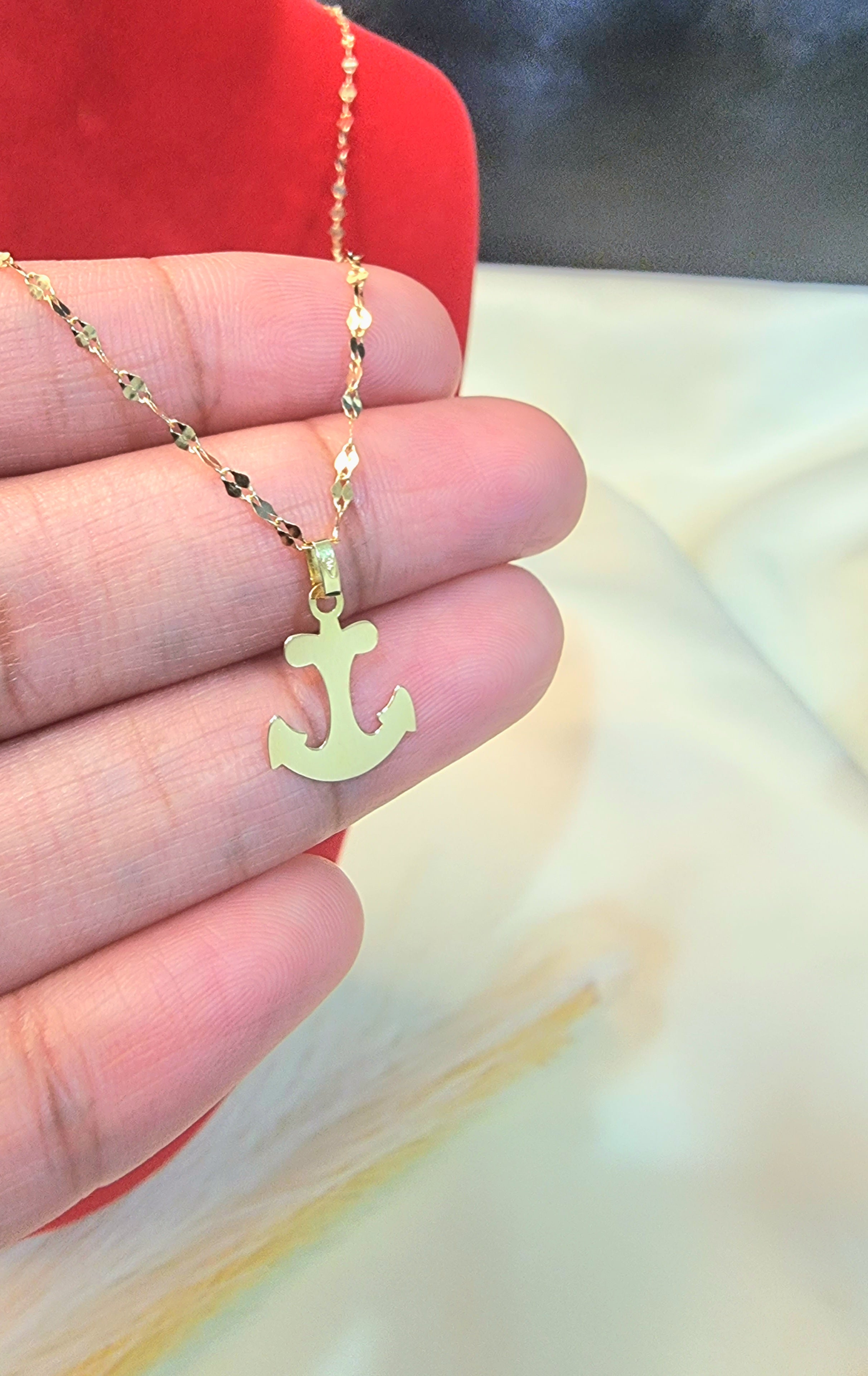 18K Pure Gold Anchor Design Pendant Necklace