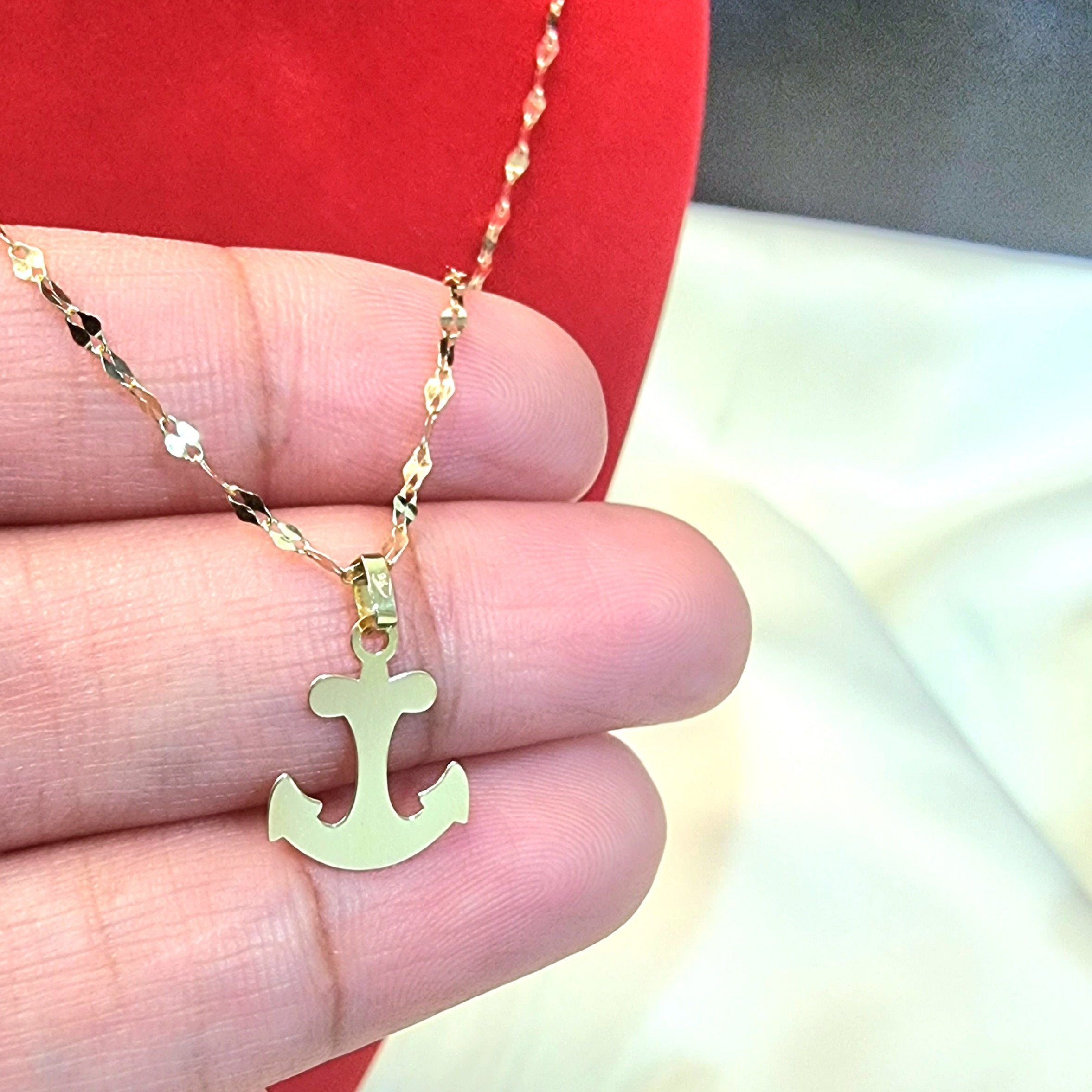 18K Pure Gold Anchor Design Pendant Necklace