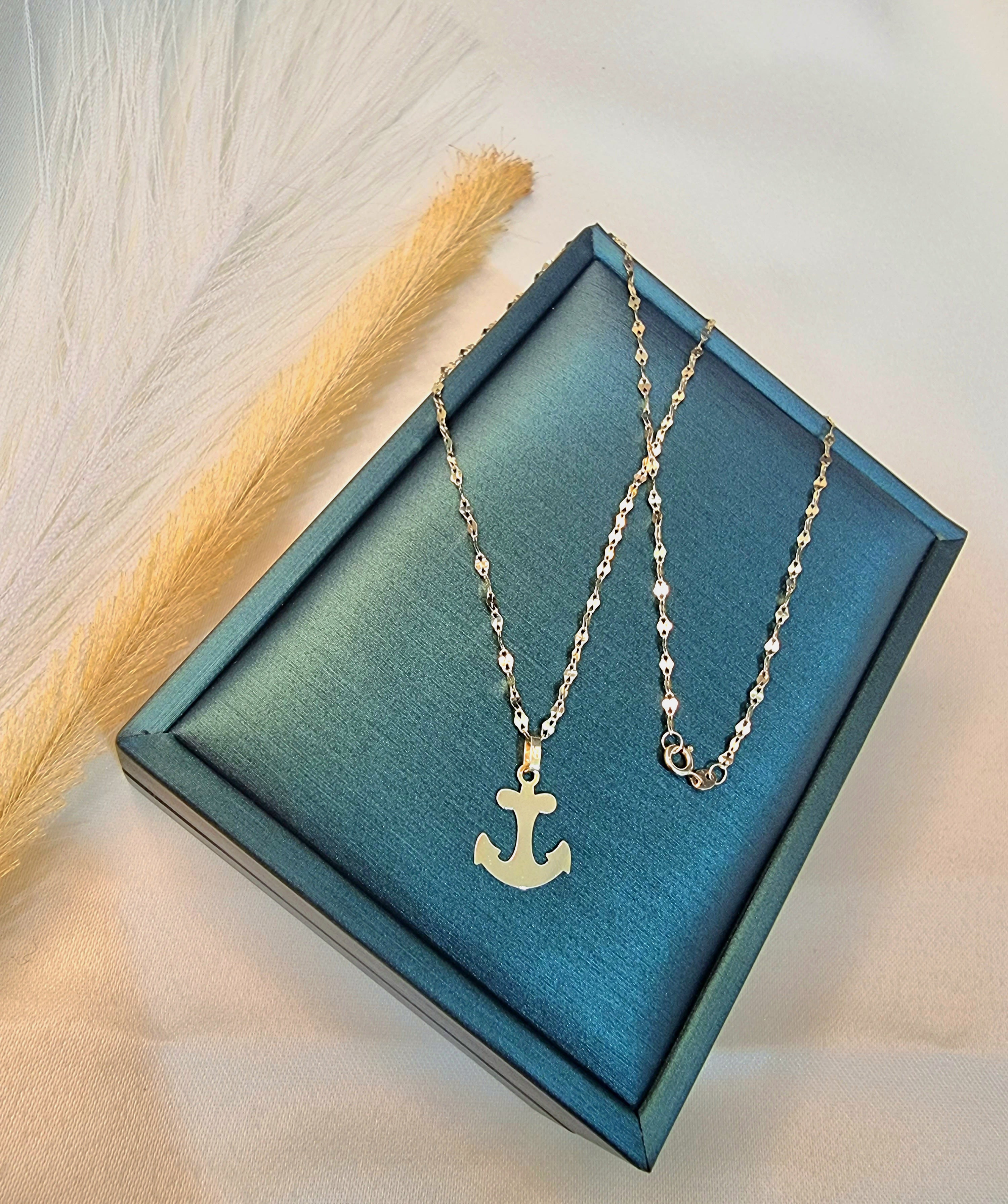 18K Pure Gold Anchor Design Pendant Necklace