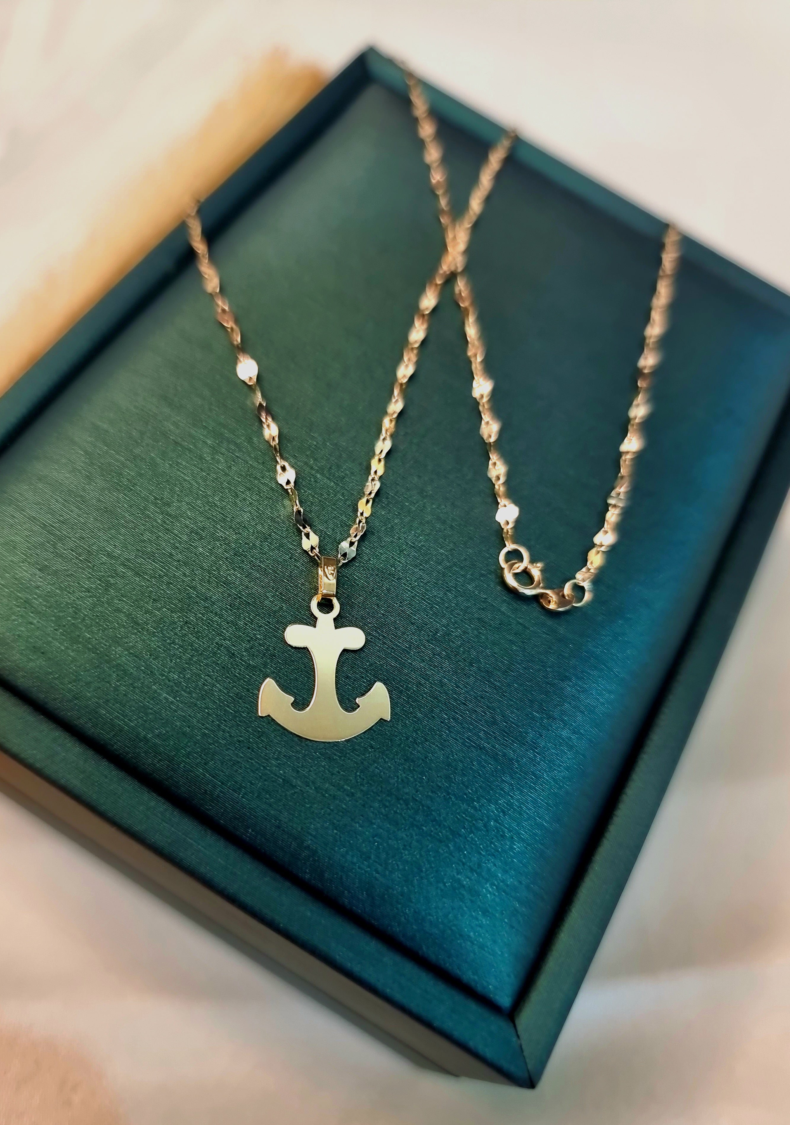 18K Pure Gold Anchor Design Pendant Necklace